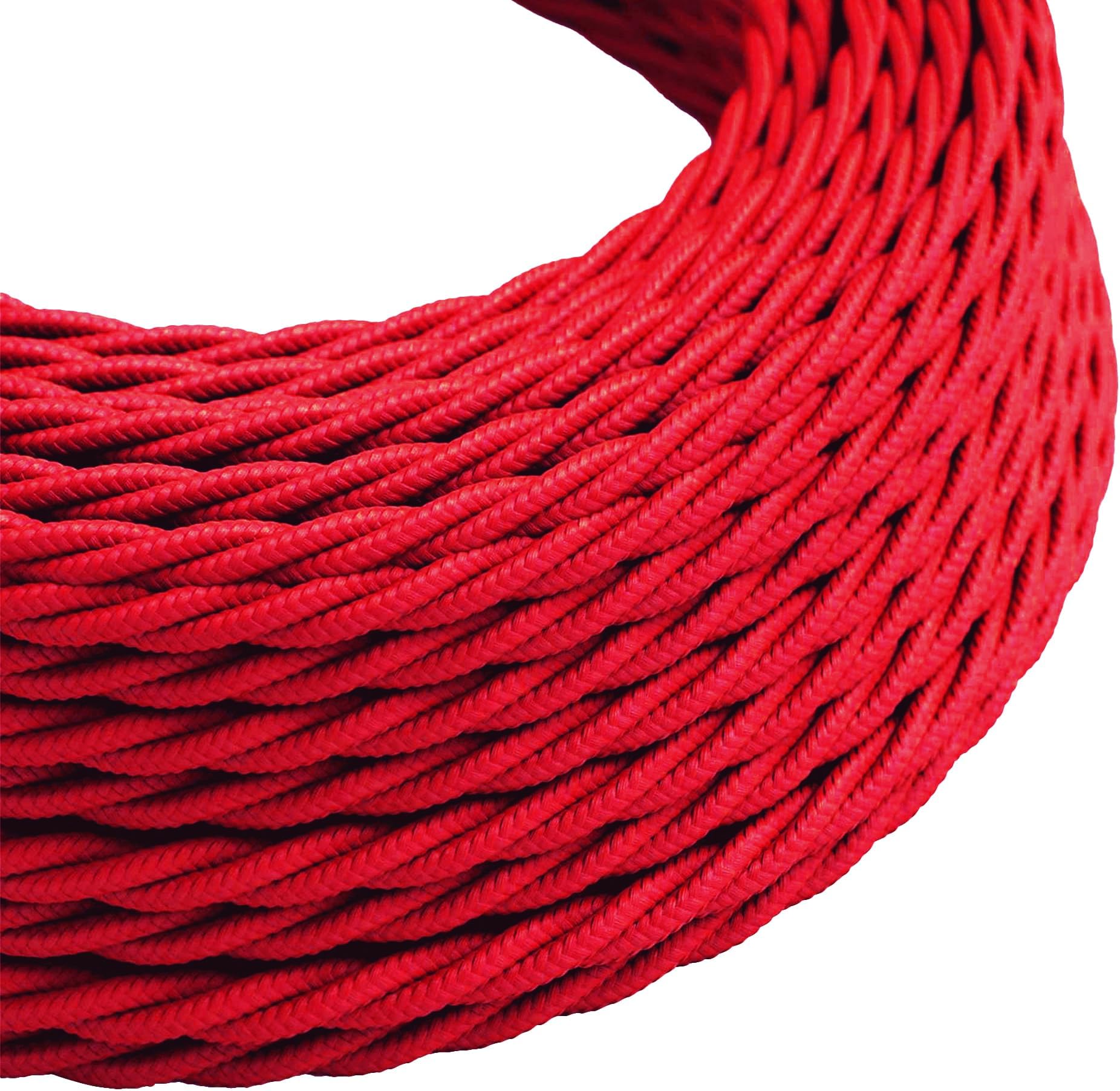 LEDSone 3 Core Twisted 5 Meter Red Fabric Braided Flex Lighting Cable, Light Flex Cable DIY Electrical Wire for Lamps, Electrical Cable Wire Flexible Fabric Wire Braided Flex Cable for Appliances