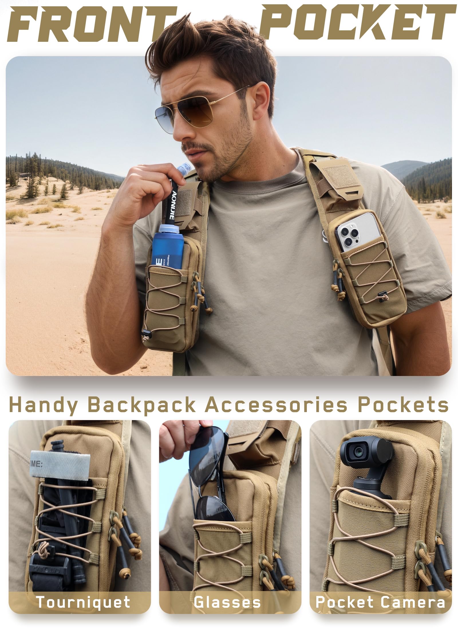 WYNEX MOLLE Fundita para Correa de Mochila, Accesorio EDC, Bolsillo para Teléfono Móvil para Senderismo, Camping, Viajes y Aire Libre