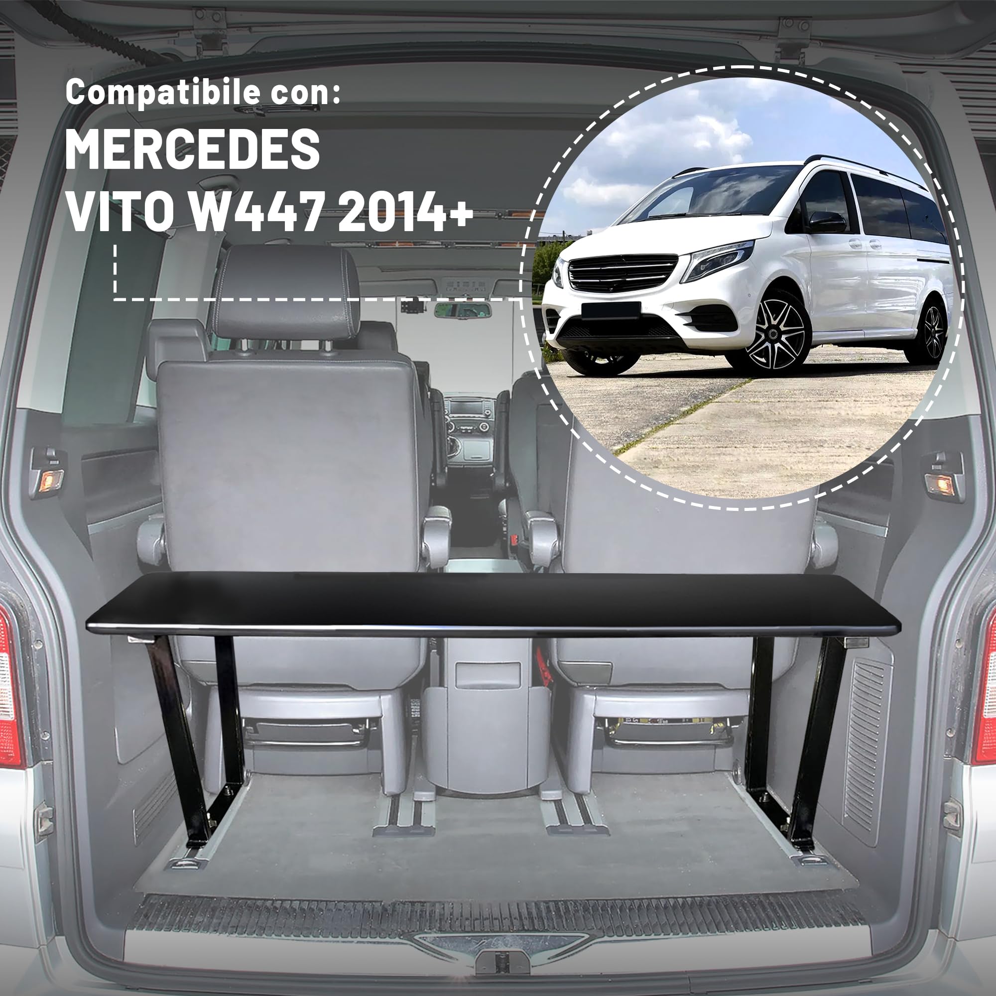CHROMEMASTER | Compatibile con Mercedes Vito W447 2014+ | Letto Pieghevole per Auto, Prolunga del Letto Multiflexboard per Camper, Letto da Campeggio, Scaffale, Tavolo | Accessorio per Il Camper