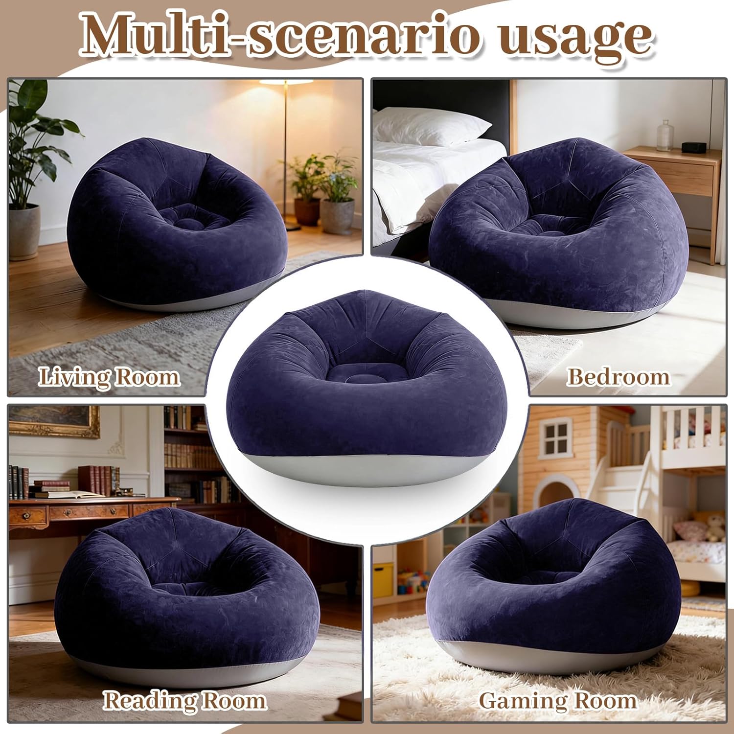 Inflatable Bean Bag Chairs for Adults with Electric Air Pump, Floding Portable Blow Up Couch, Inflatable Lazy Sofa for Outdoor, Movie Nights, Camping and Room (2pcs-Blue)