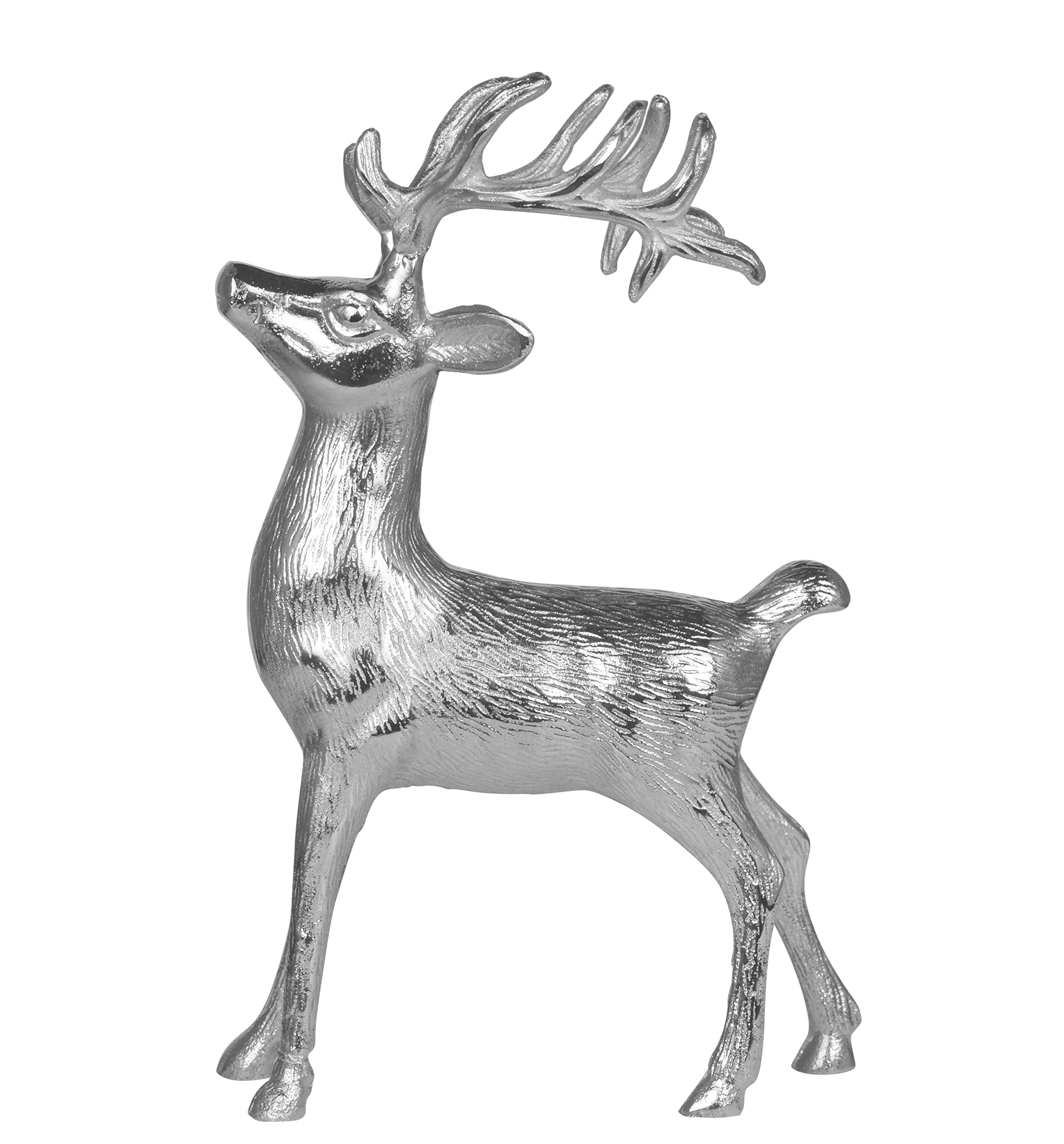 MichaelNoll Hirsch Dekoration - Stehend - Rentier Aluminium Metall Silber - Figur Statue Dekofigur - Deko für Wohnzimmer, Küche, Schlafzimmer - Weihnachten Winter - Hirschgeweih Dekoration XL 38 cm