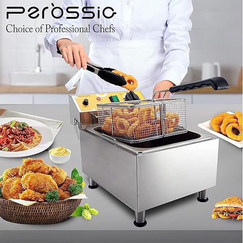 Miniatura 7 de Freidora grande con cesta y tapa, 10 L (10.6 cuartos de galón), freidora eléctrica 304SS para el hogar y comercial, freidoras de encimera,