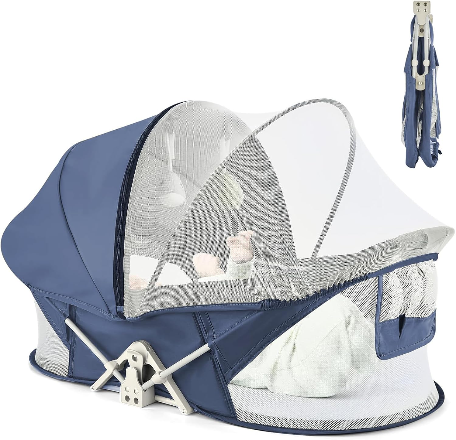 Portable Baby Bassinet Travel Baby Bed, Baby Cribs Travel Pod for Outdoors Baby Lounger Infant Travel Bed with Mosquito Net and Sunshade Canopy, Lightweight Washable