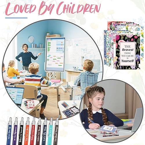 Miniatura 7 de Yeaqee Juego de 72 bolígrafos inspiradores, bloc de notas, con cita motivacional, bolígrafos pequeños, mini diarios de profesores, regalos para