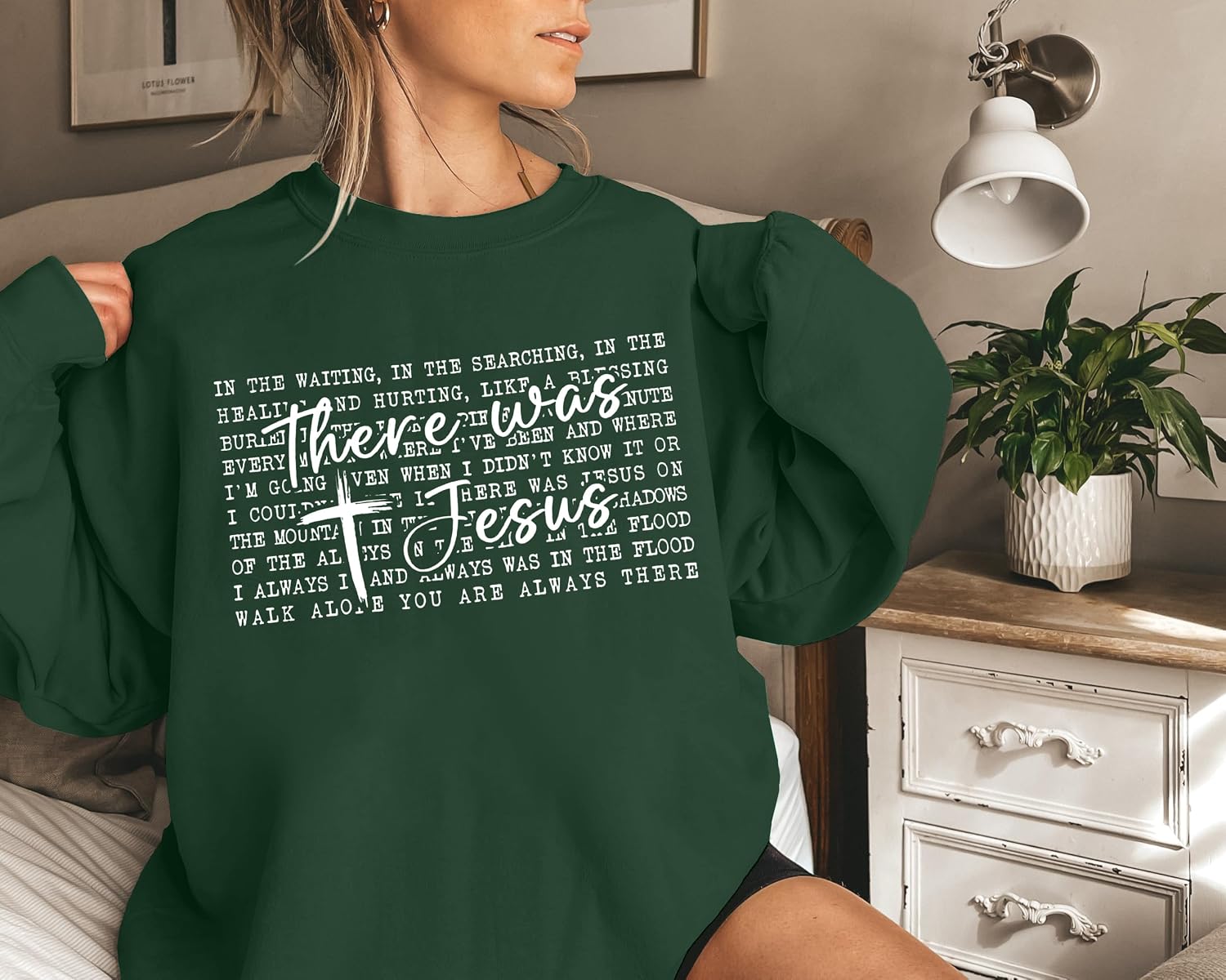 MNLYBABY Christian Sweatshirt Women Jesus Sweater Christian Faith Shirt There Was Jesus Religious Long Sleeve Pullover Tops Green