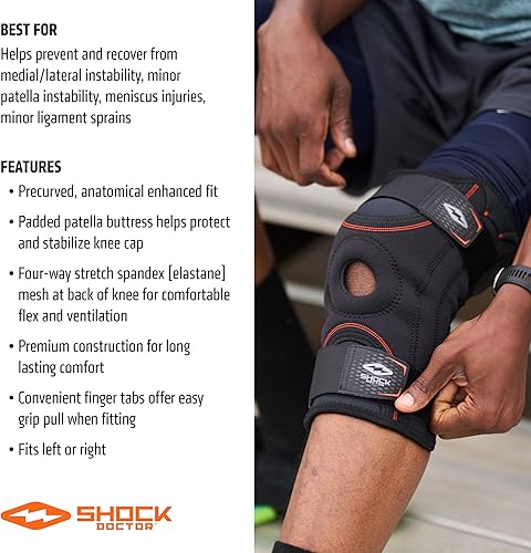 Miniatura 4 de Shock Doctor Rodillera 870, soporte de rodilla para estabilidad, inestabilidad menor de rótula, lesiones de menisco, esguinces de ligamentos menores