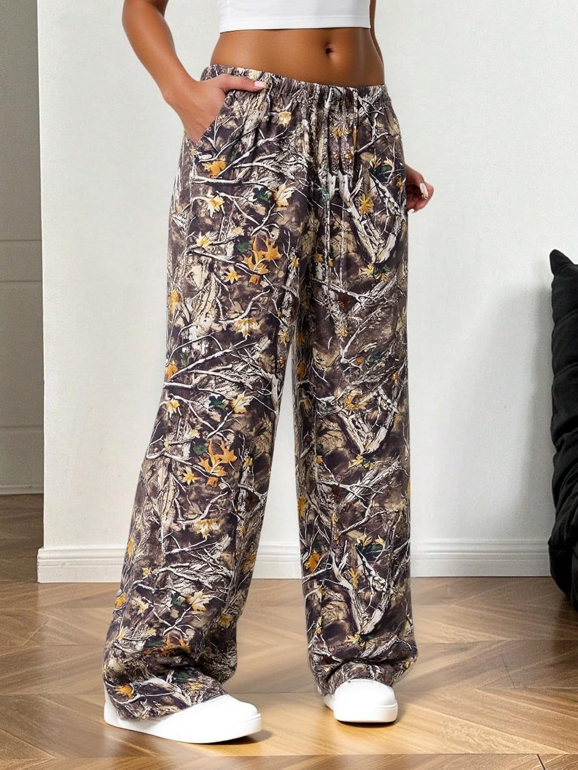 SOFIA'S CHOICE Womens Camo Pants High Waisted Baggy Comfy Wide Leg Y2k Sweatpants with Pockets - Image 3