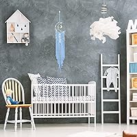 Vista 5 de Atrapasueños de luna de macramé para niña, atrapasueños de media luna azul estilo bohemio para dormitorio de adultos, adorno hecho a mano