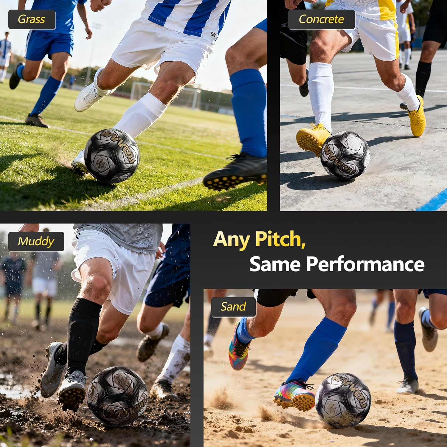 WVVOU Soccer Ball Size 5, Matches and Training Soccer Ball, 3.5mm Thickened Pu, Suitable for Indoor or Grassland Beach and Muddy Ground, Adaptable All-Weather for Teenagers - Image 3