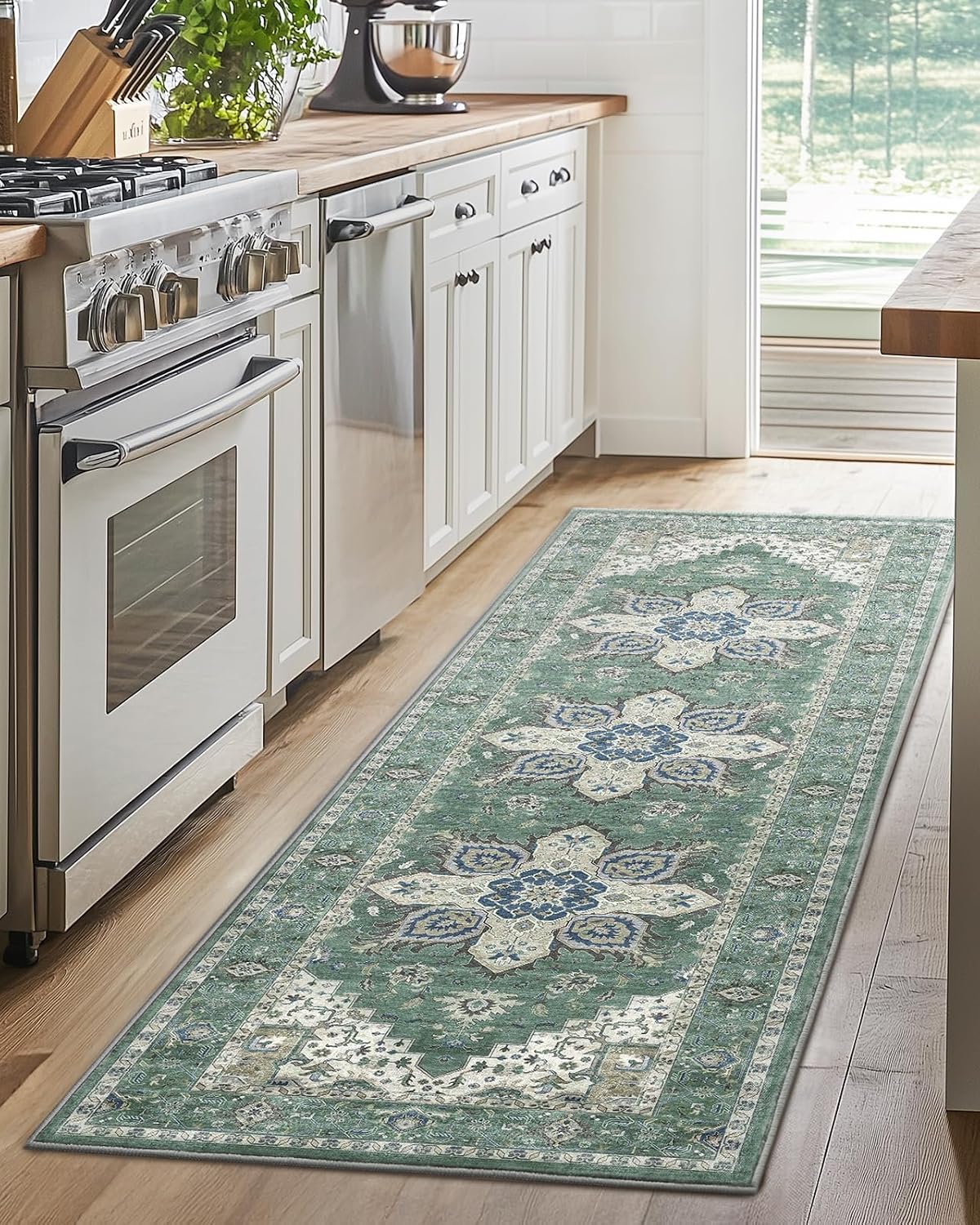 AMADA HOMEFURNISHING 2x5 Washable Runner Rug, Low-Profile Kitchen Rugs with Non-Slip Backing & Durable Edge Binding, Vintage Entryway Runner Rug for Bedroom & Hallway image 3