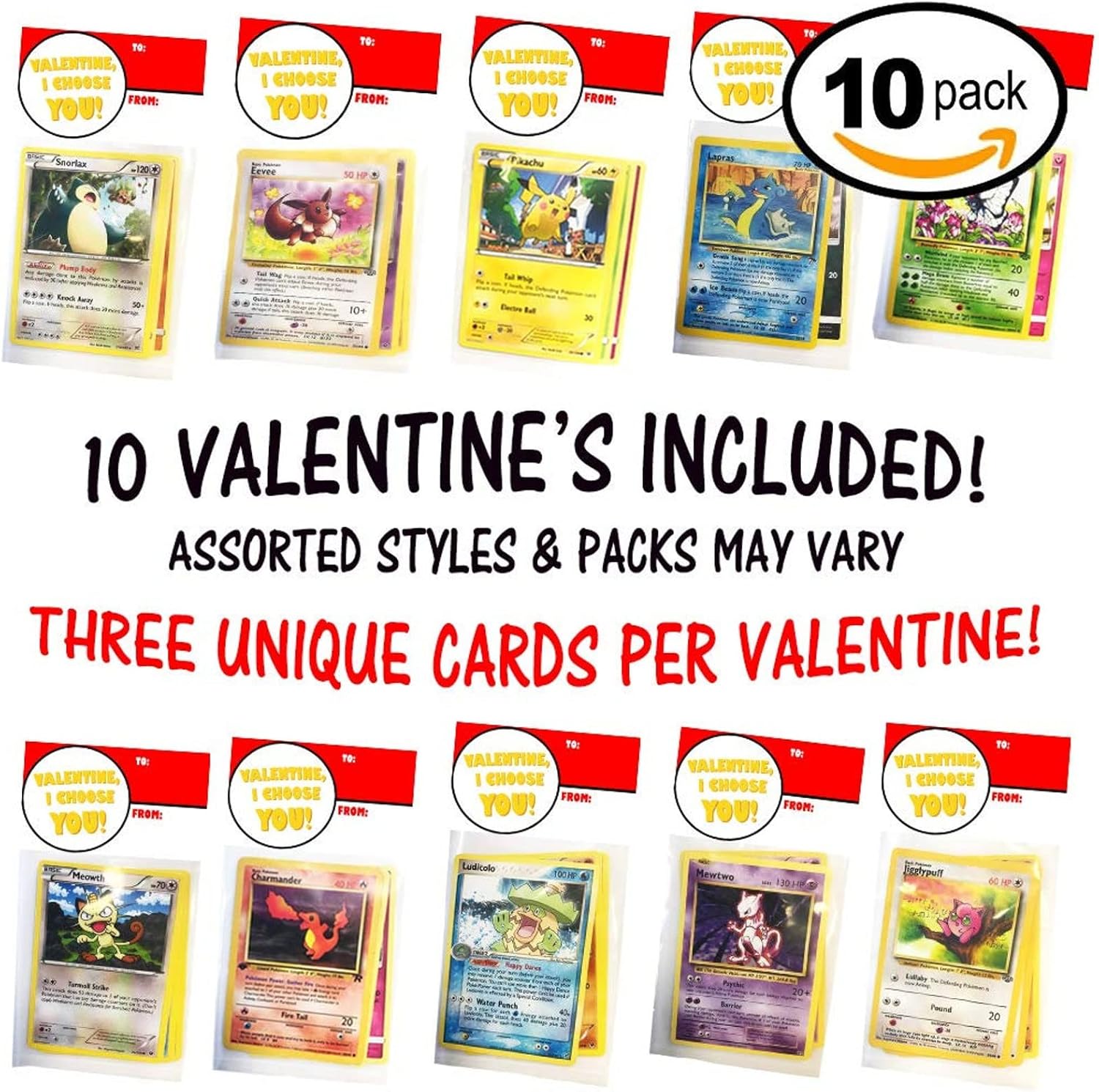 Pokemon Valentines Day Cards for School Classroom Exchange, Valentine I Choose You 10 Pack,