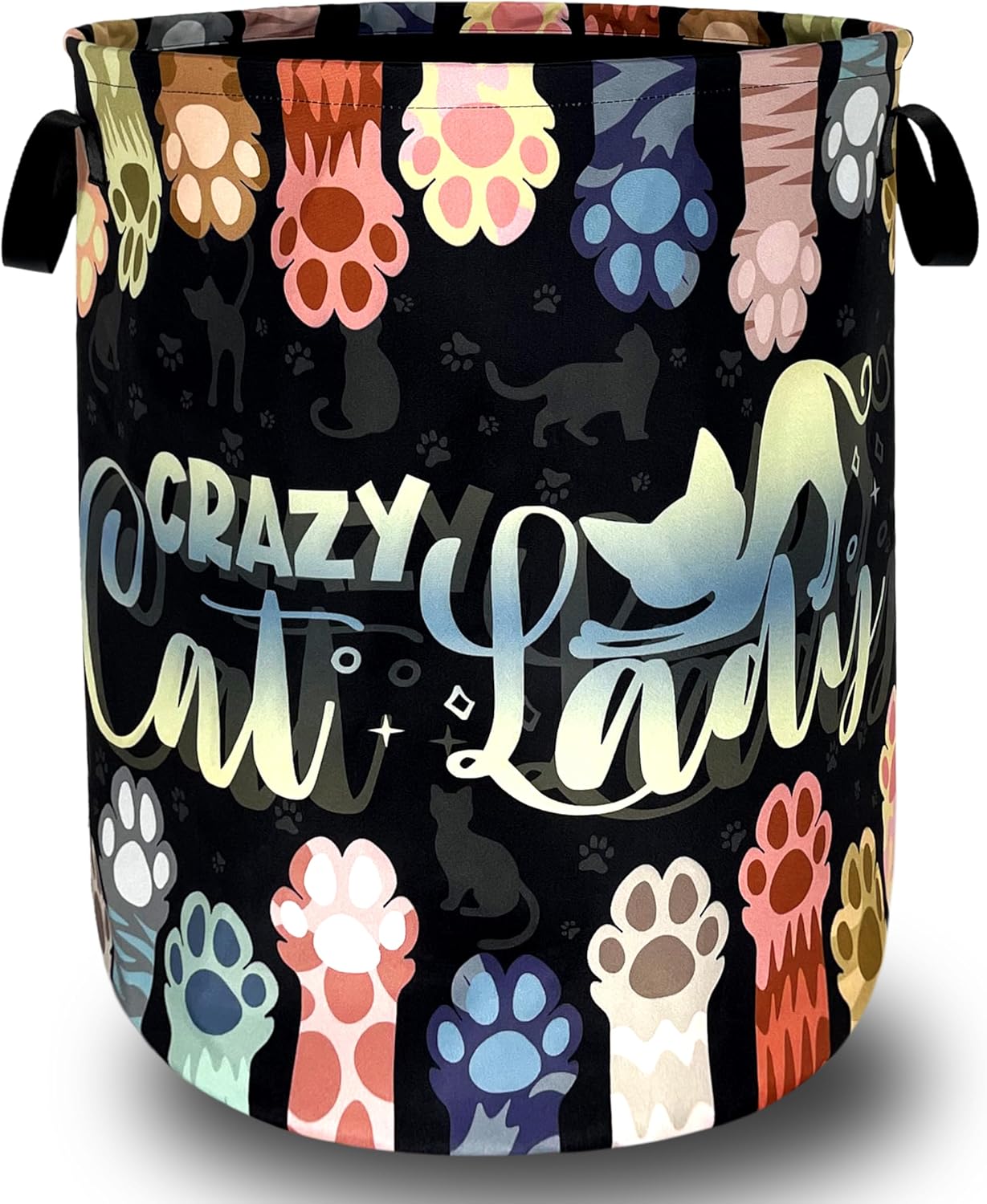 Watercolor Cat Paw Laundry Basket Foldable Funny Animal Cats Laundry Hamper With Handle Oxford Cloth Portable Clothes Storage Organizer Basket 18.9"x16.5"Laundry Bag For Laundry Room/Bedroom/Bathroom