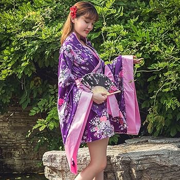 Amazon.co.jp: イチゴガール 着物 コスプレ紫 振袖 着物ドレス