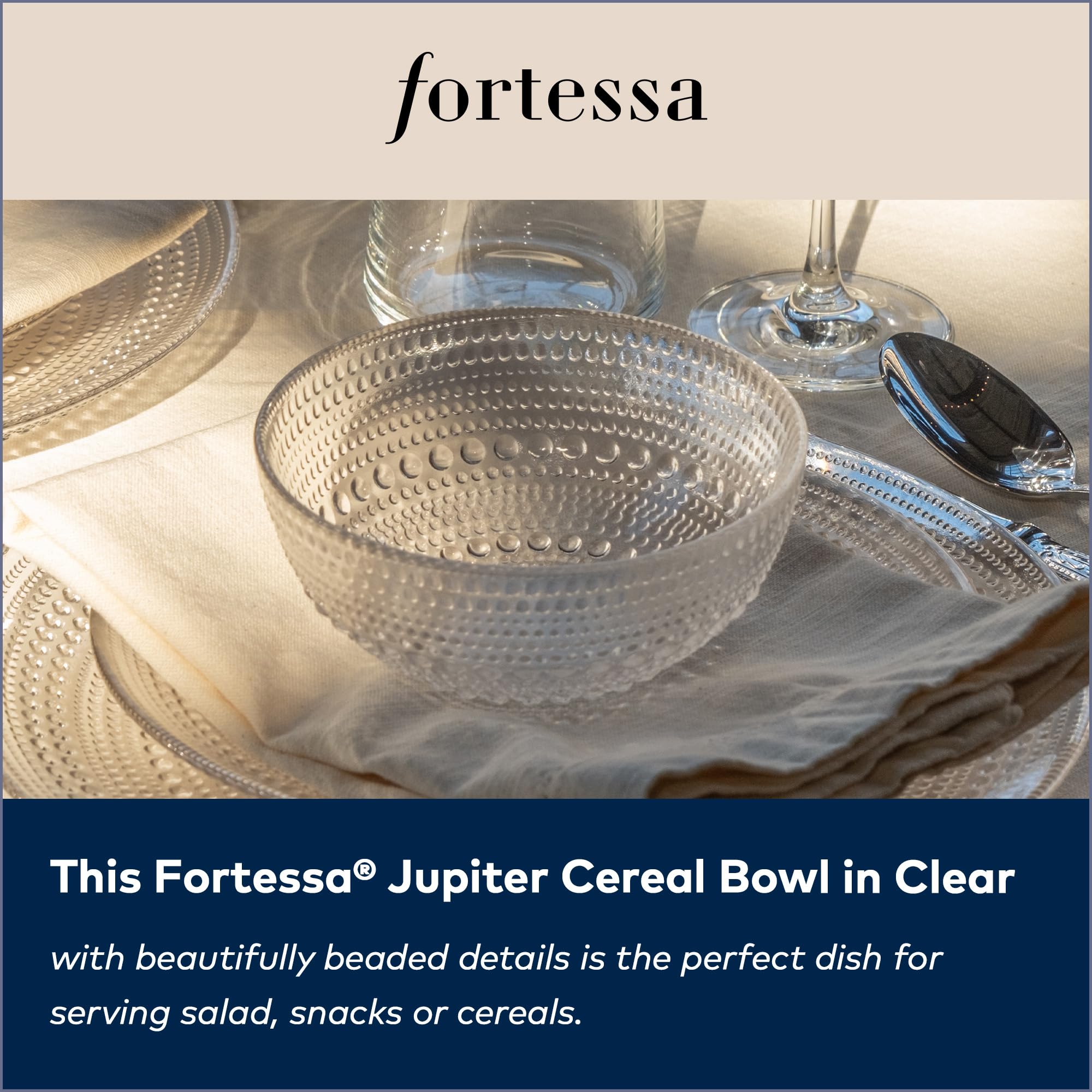 Fortessa Jupiter Vintage Glassware Collection - Cuenco multiusos para ensalada de cereales y postres, 5 pulgadas, paquete de 6, transparente, 14 onzas (paquete de 6)