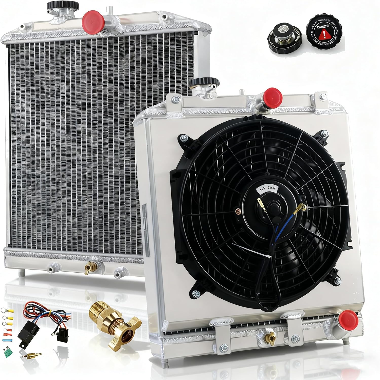 1/2/3/4 Row Core Aluminum Radiator + 12" Fan Shroud + Relay Compatible with 1992-2001 1993 1994 1995 96 97 Honda Civic Del Sol EJ EK EG DB DC & Integra #REA411290A (2 Row Radiator Fan Shroud)
