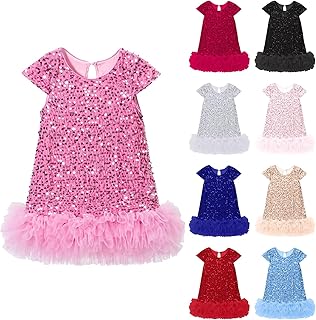 Sequin Dress for Toddlers Kid Girls A-Line Sleeveless Sparkly Gown Party Dresses with Faux Fur