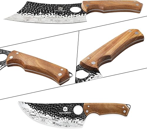 Miniatura 2 de Set de 3 cuchillos de carnicero, incluye cuchillo de carnicero de 17,8 cm, cuchillo de chef serbio de 17,8 cm y cuchillo vikingo de 16,5 cm, juego