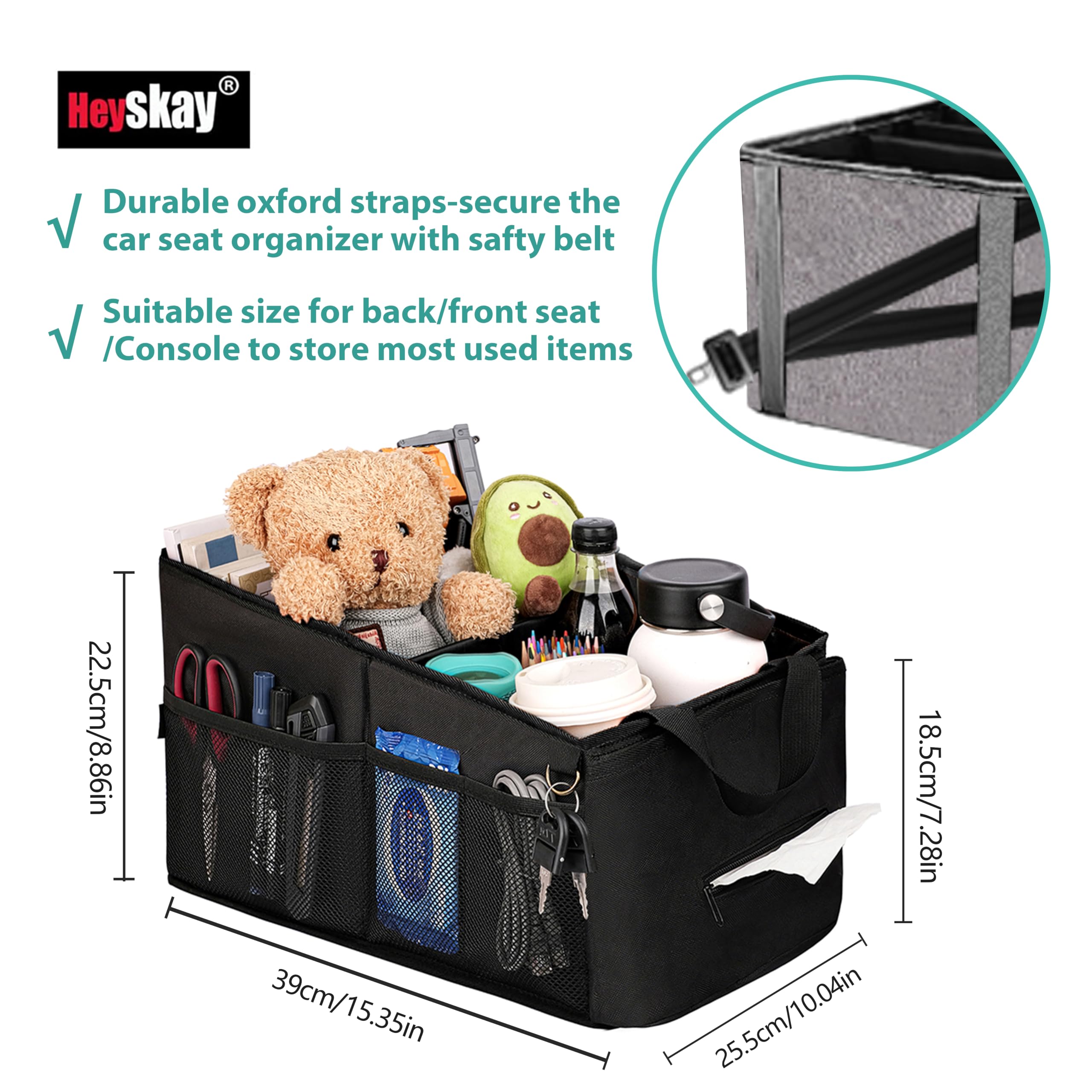 HEYSKAY Autositz Organizer Rücksitz Organizer für Kinder, Klappbarer Auto-Stauraum für Konsole Vorne/Hinten, Auto Organizer mit 4 Getränkehaltern Reisezubehör