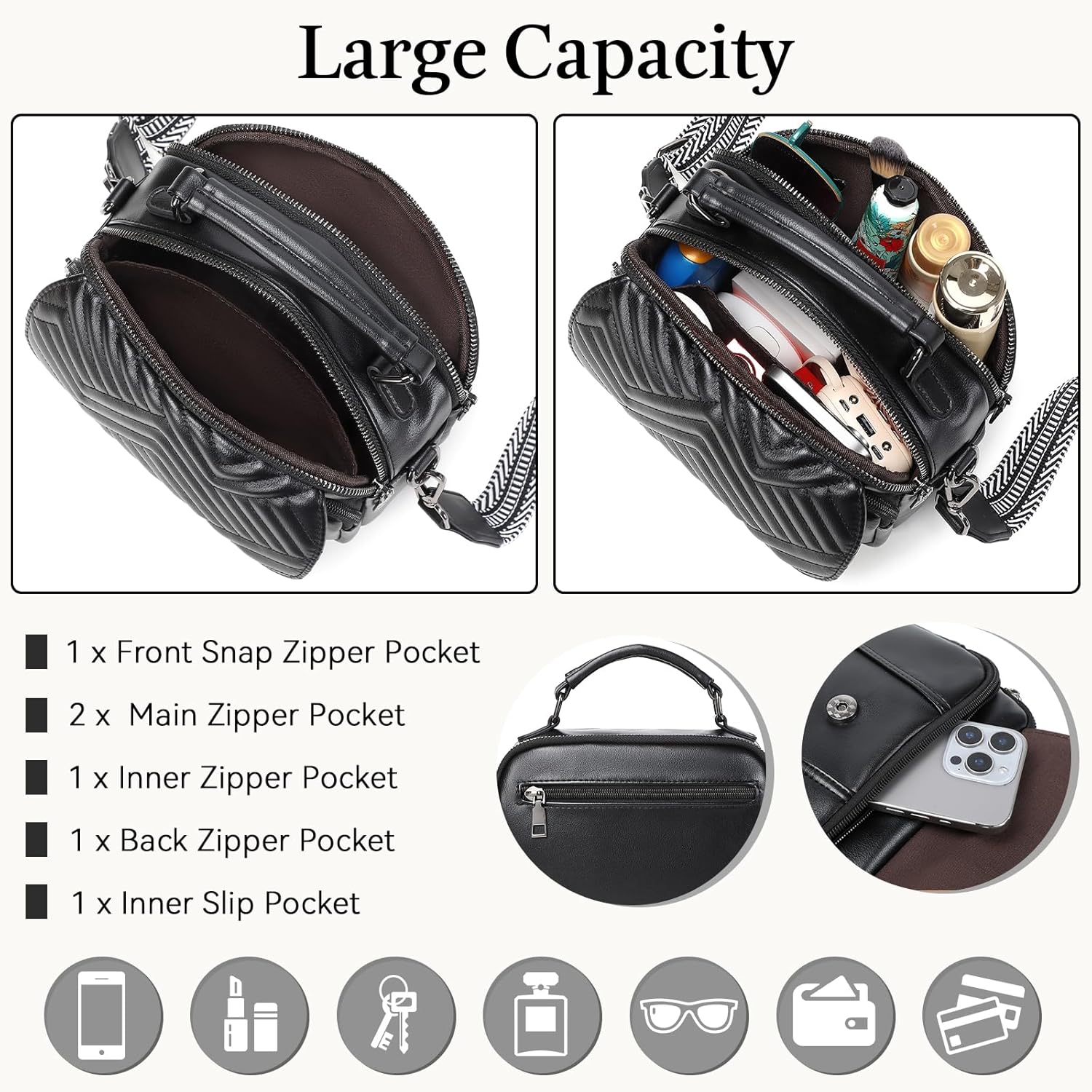 OPAGE Crossbody Bags for Women, Quilted Vegan Leather Women Crossbody Purses Shoulder Handbag with Wide Strap & Top Handle - Image 6