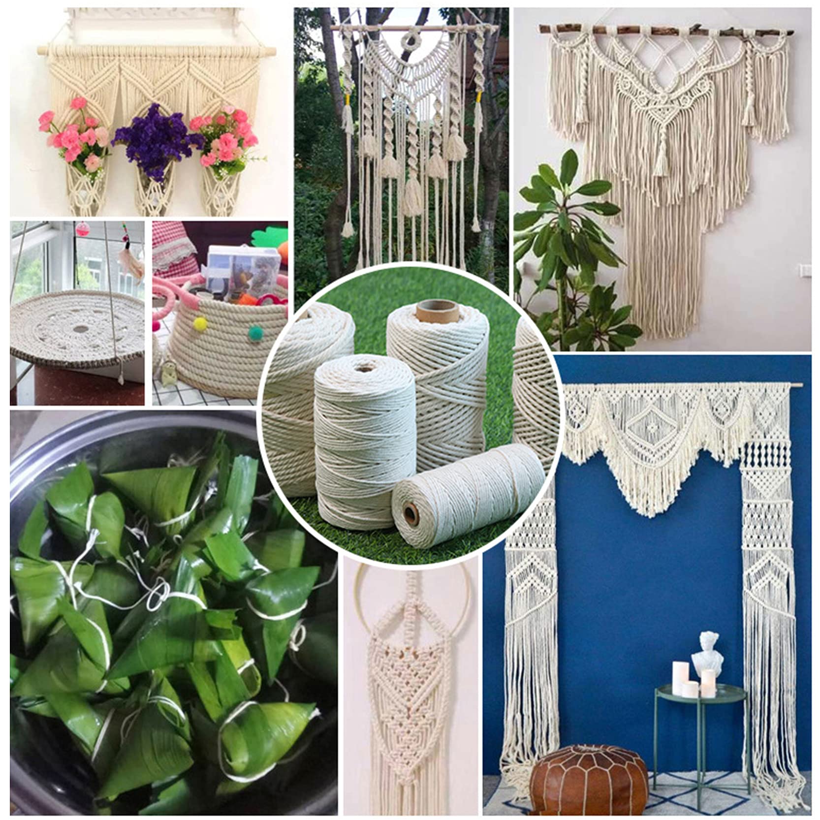 Cuerda,Cuerda De Nylon, Cordón De Macramé Grueso 300 M,Cuerda De Macramé De Algodón Natural Espesor 4 Mm/6 Mm/8 Mm/10 Mm,Cuerda De Hilo Suave for Tapices De Pared, Colgadores De Plantas,Jardinería,Man