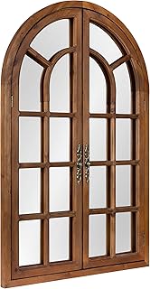 Kate and Laurel Boldmere Rustic Windowpane Arch Mirror, 28 x 44, Rustic Brown, Farmhouse Window Mirror for Wall Price In India