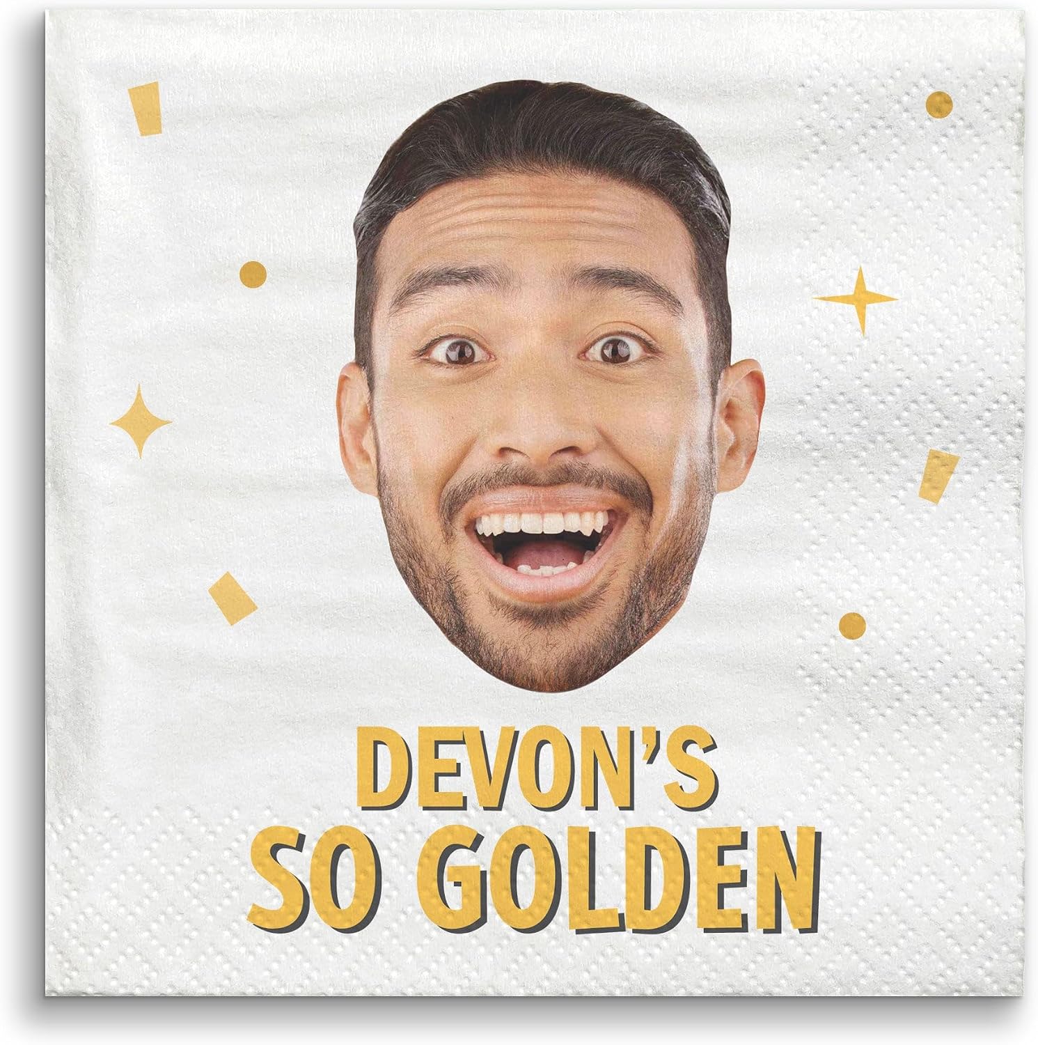 Big Dot of Happiness Custom Photo Golden Birthday Face Party Napkins, Personalized Yellow Birthday Party Decor, White 3-Ply Paper Beverage Cocktail Napkins - 50 Count
