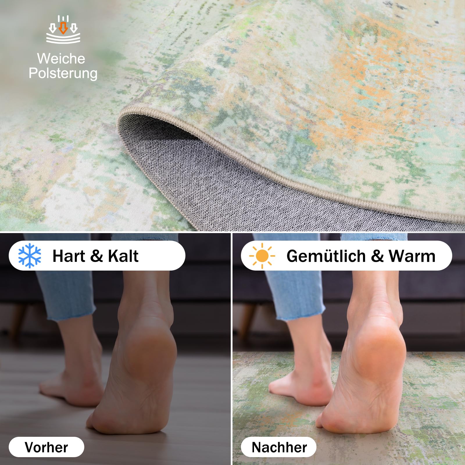 Tappeto Moderno Soggiorno Lavabile 140x200 Cm - Pelo Corto Astratto Antiscivolo Giallo/Verde