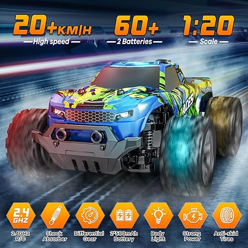 Miniatura 2 de UCAI Auto de control remoto, 2.4 GHz, 12.4 mih, de alta velocidad, todo terreno, todoterreno, juguete Monster Truck con 2 baterías recargables,