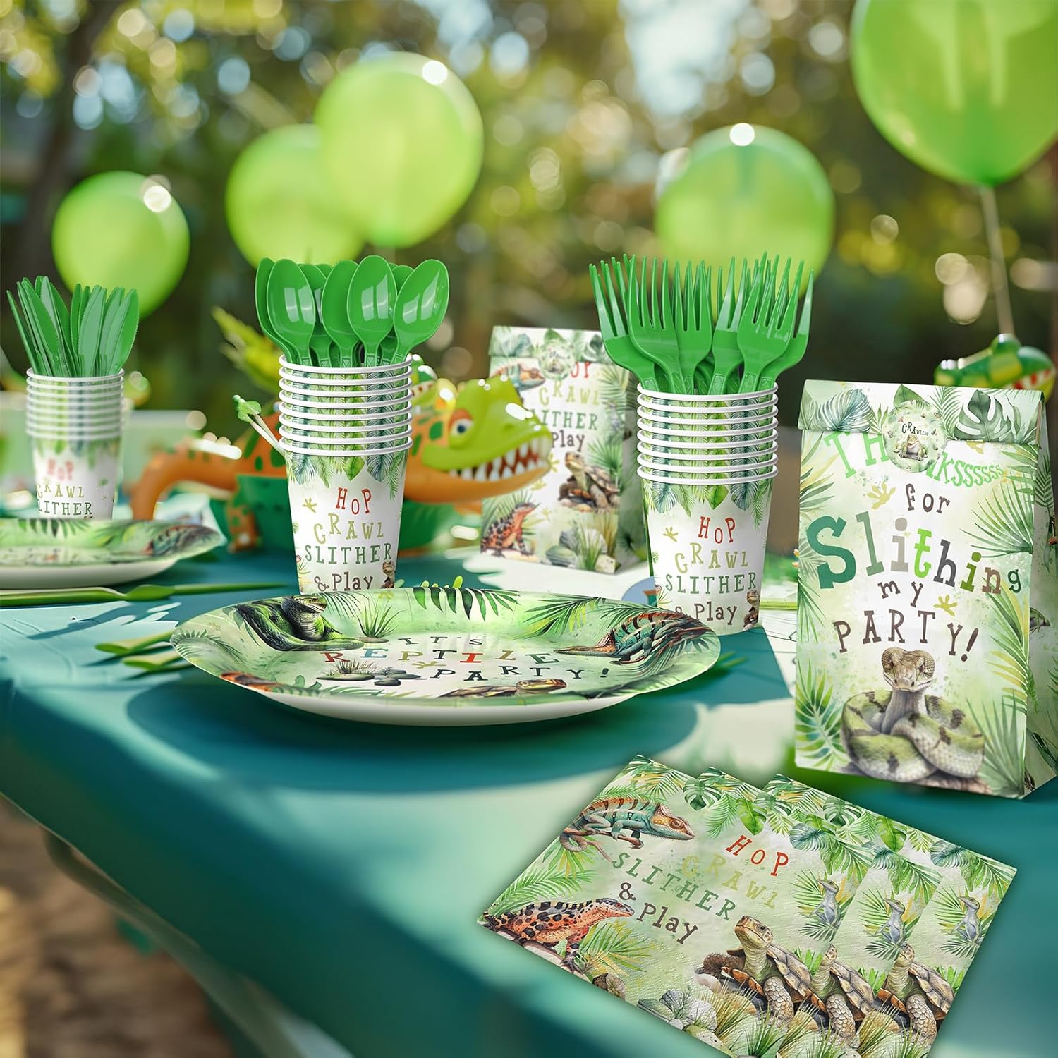 Reptile Party Decorations Set - Fun Reptile Party Plates, Napkins, and Forks for an Exciting Celebration - Disposable Reptile Party Supplies for Birthdays and Events - Image 7