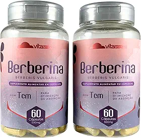 Kit 2 Berberina com TCM 500mg 60 cápsulas Extrato Padronizado Berberis Vulgaris Sem Lactose Sem Glúten VitaGenus