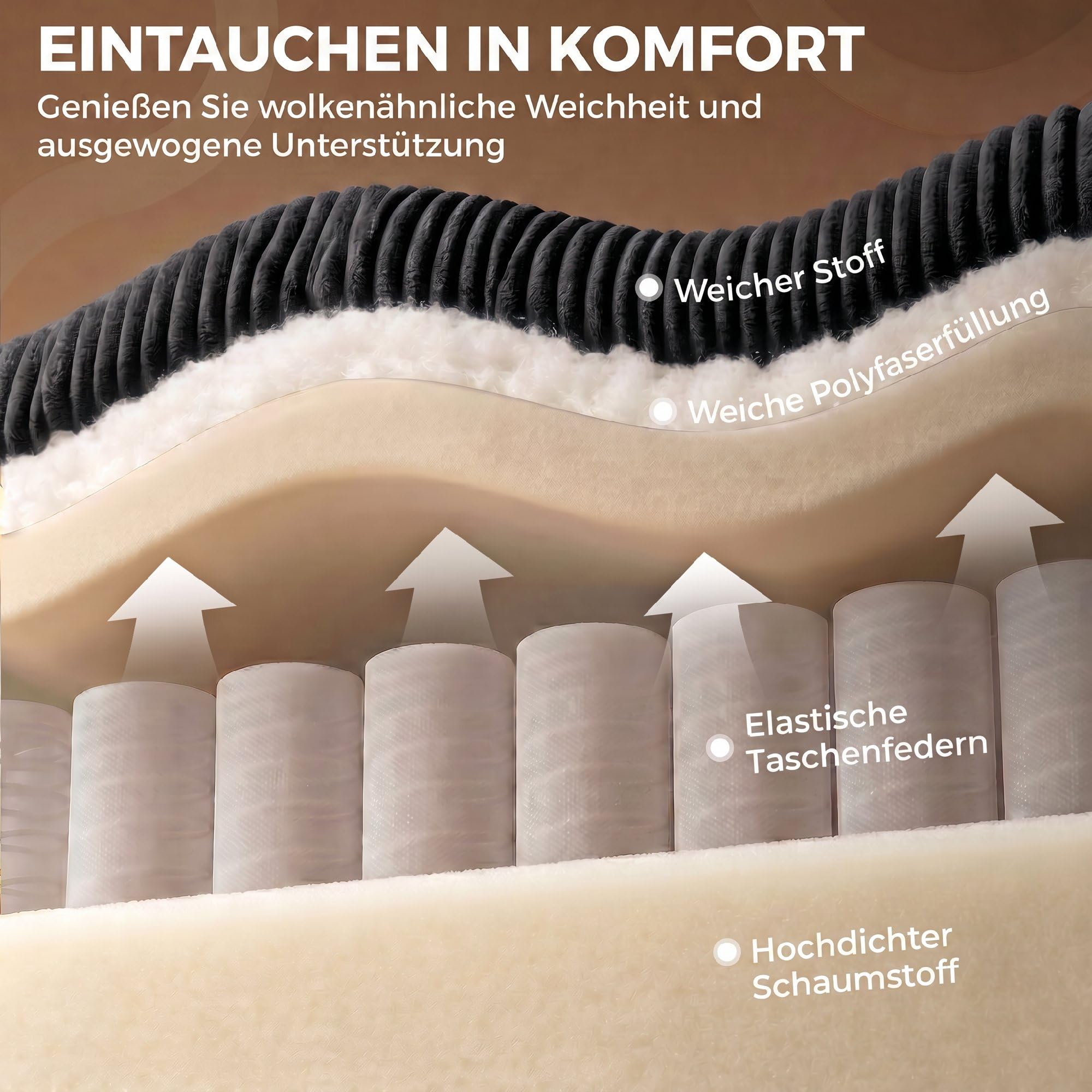 HOMCOM Ecksofa 4-Sitzer U-Form Sofa mit Stauraum-Ottomane 306 cm