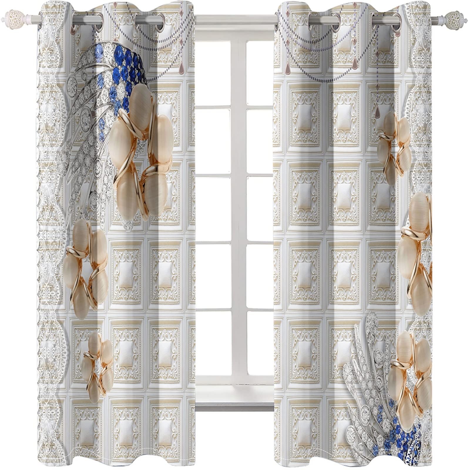 AMDXD Rideau Baie Vitrée Beige, Rideau Occultant Diamant Gemme Fleur Plaid Couture Rideau Polyester 264x115cm