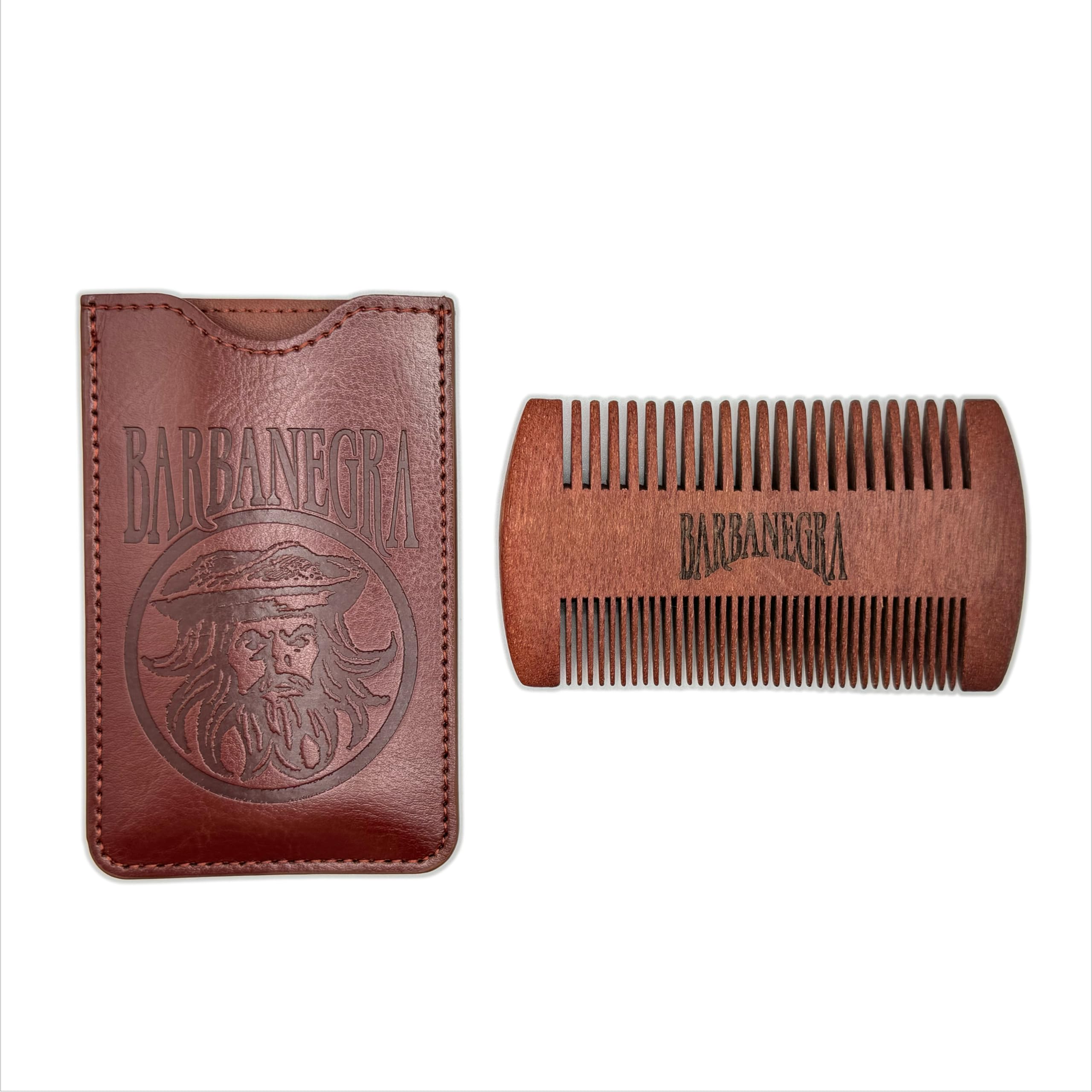 Legendary's Peine de madera para barba y bigote con funda elegante, antiestático, tamaño de bolsillo para todo tipo de barbas, marrón 3