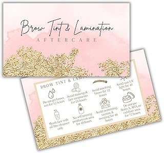 Brow Tint and Lamination Aftercare Instruction Cards | 50 pk 2 x 3.5” Minimalist for Clients Take Home Wallet Info Business Eyebrow Artist Microblading