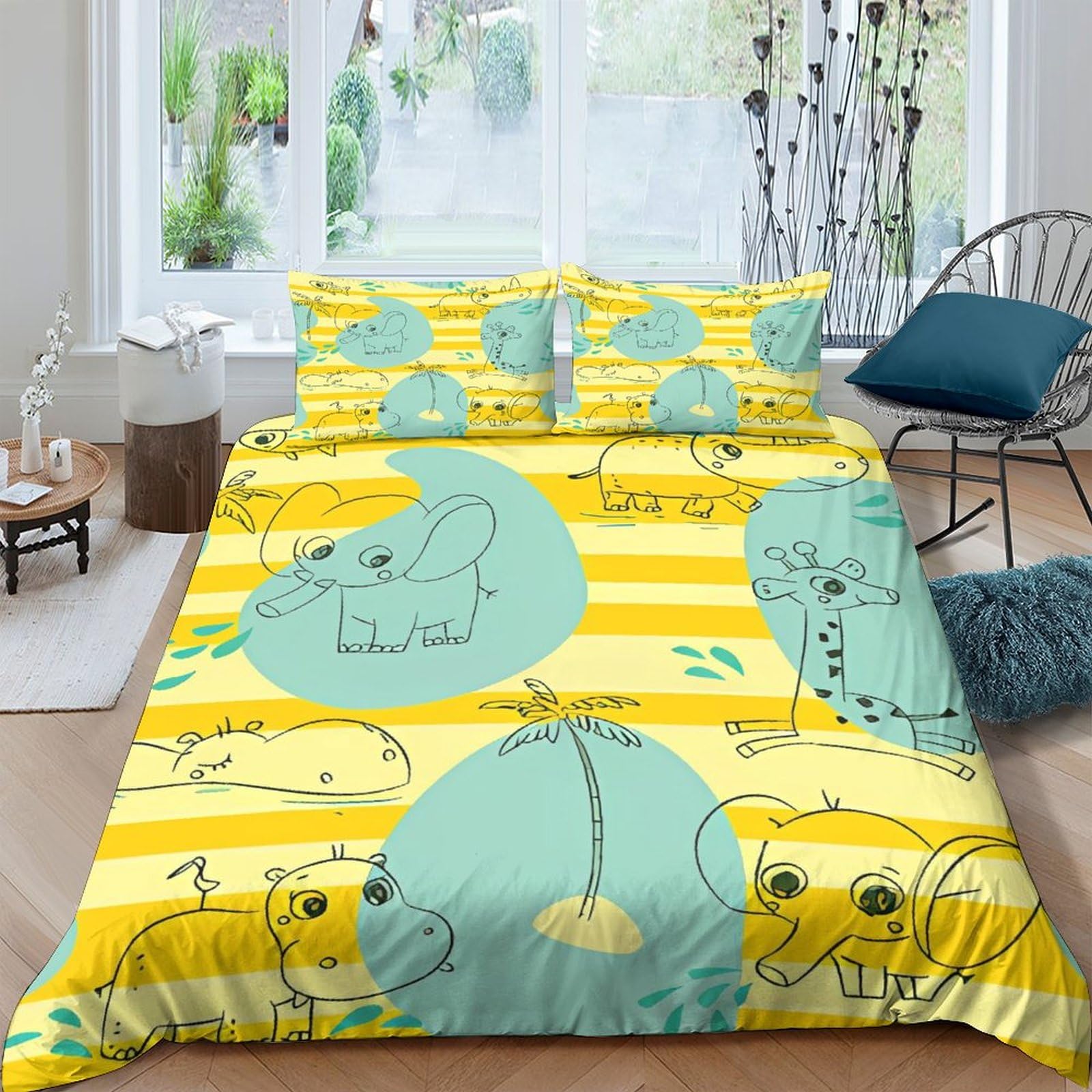 Housse de couette microfibre 3D rhinocéros fermeture éclair