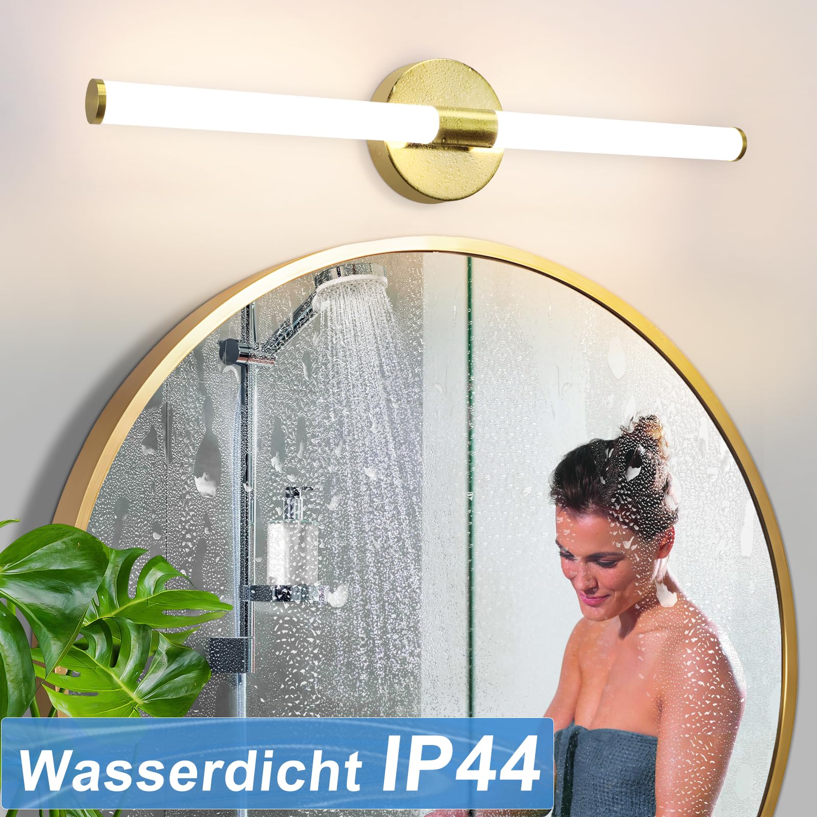 LED Spiegelleuchte Bad Gold Spiegellampe - 60CM Badlampe Wand IP44 Spiegellampe Badezimmer 8W Spiegelschrank Beleuchtung 4000K Neutralweiß Wandlampe über Spiegel für Bad Küche Badschrank