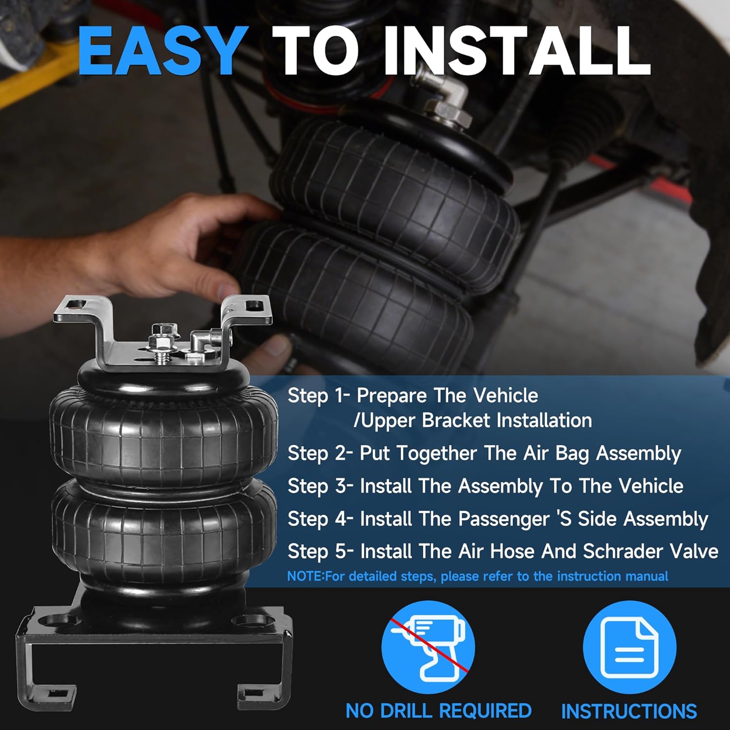 Just-V Air Bags Suspension Kit - Rear Air Spring Kit Compatible with 2007-2018 Chevy Silverado GMC Sierra 1500, 5000Lbs Load Leveling Capacity, 5-150 PSI Adjustable Pressure Range, Air Bags for Trucks