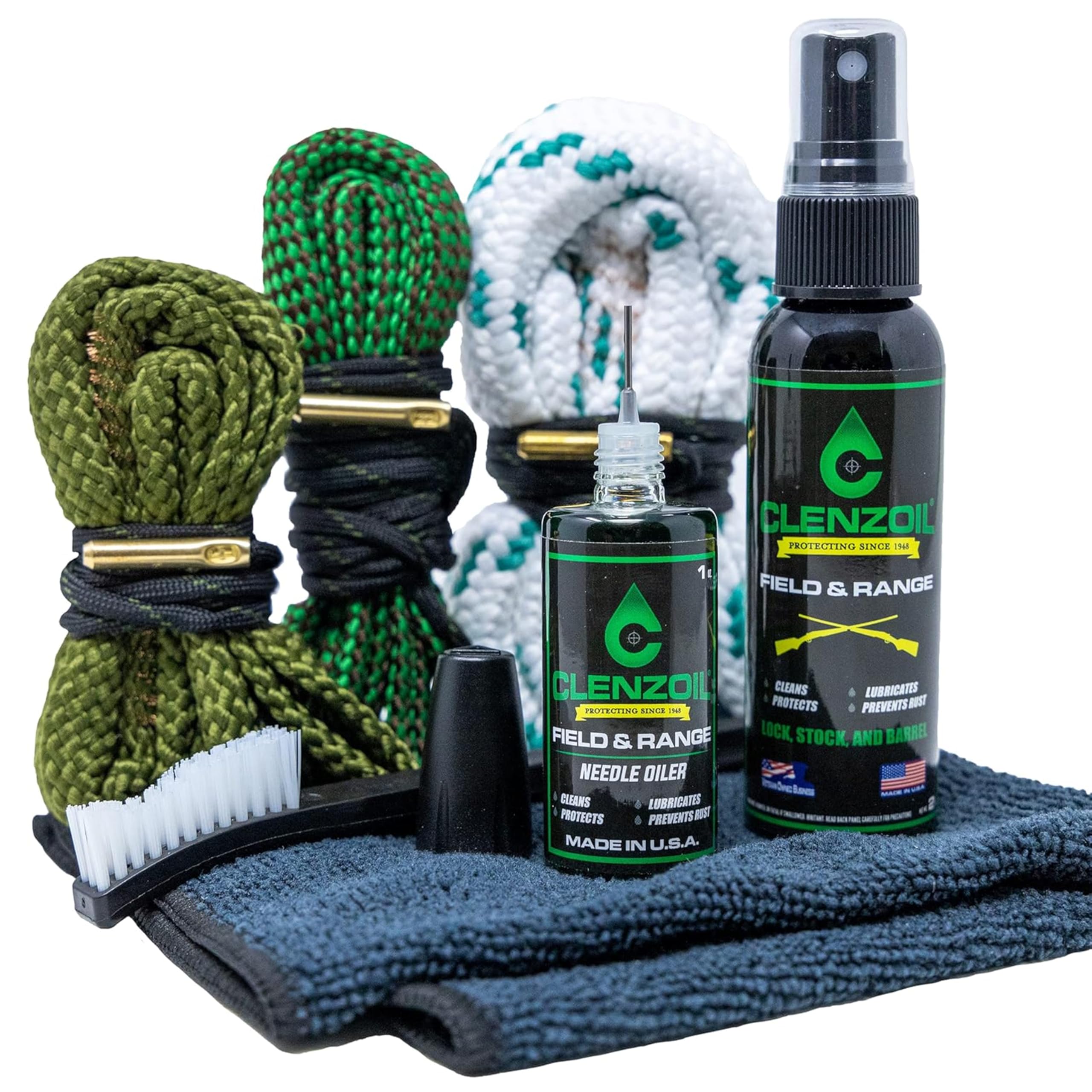 Clenzoil Three Gun Cobra Bore Cleaning Combo Kit - Efficient, Easy Gun Cleaning Kit - for .223 Cal, 5.56 mm, .357 Cal, .38 Cal, 9 mm & 12 Gauge - Barrel Cleaning Kit - for Rifle, Pistol & Shotgun