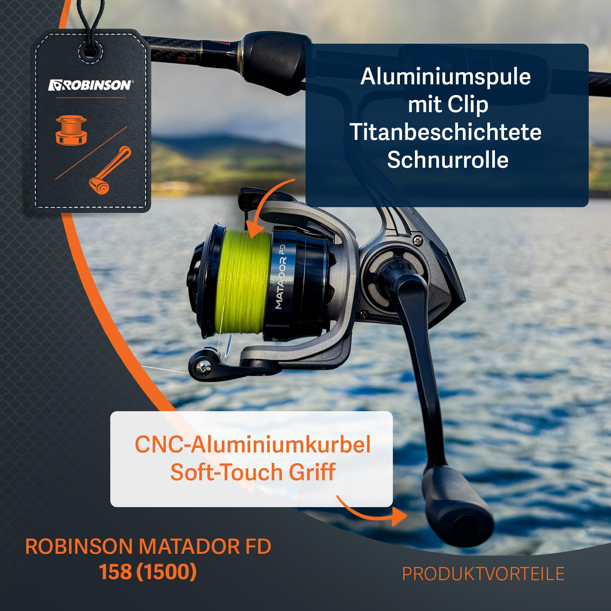 Robinson Angelrolle - Spinnrolle mit Präzisem Slow Oscillation System - Doppelt gelagerte Hauptwelle - 8 Lager - Duraluminium Spule - Leichtbau Graphitgehäuse - Matador