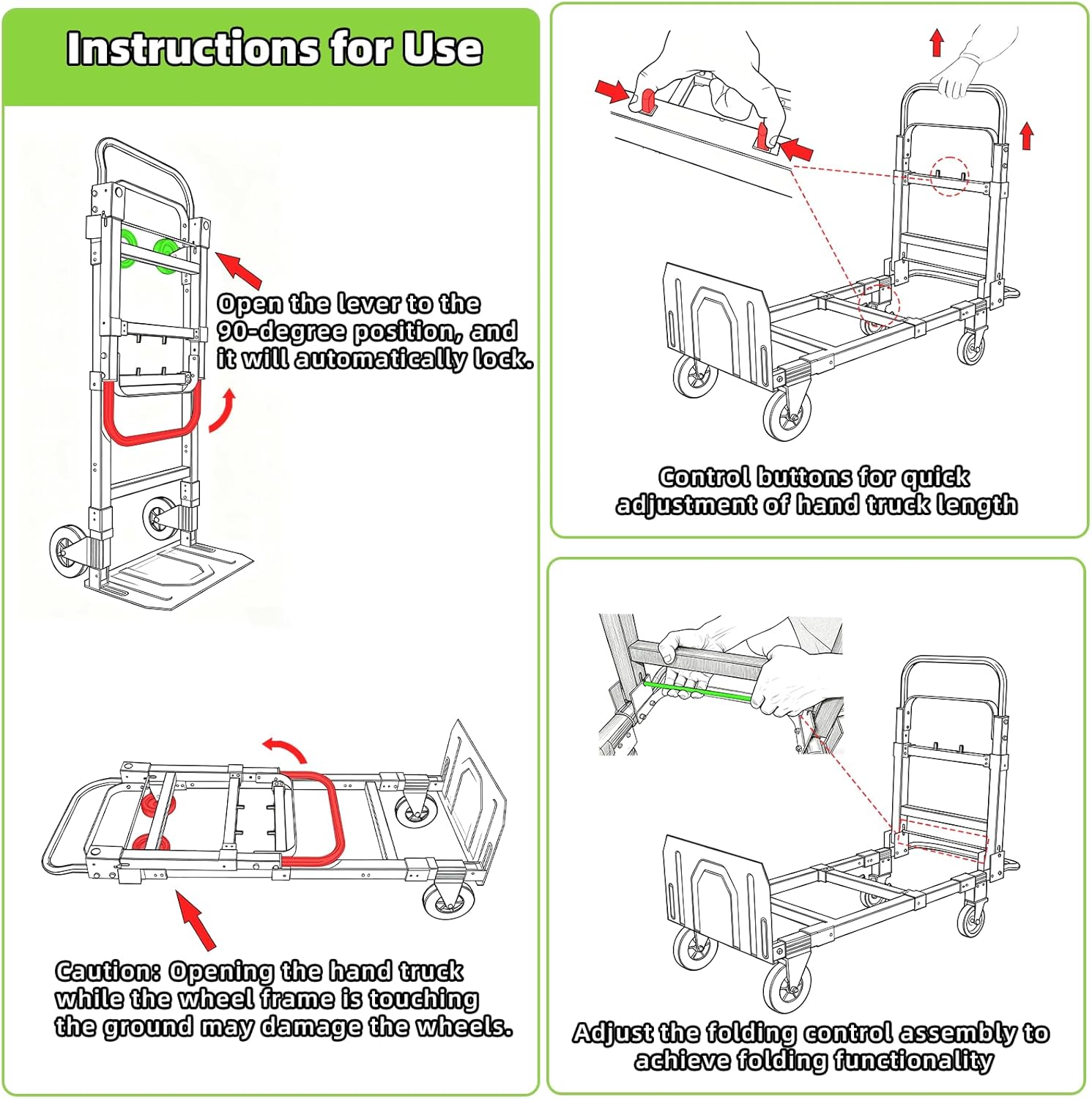 3 in 1 Folding Hand Truck, 600Lbs Capacity, Heavy Duty Collapsible Cart with Retractable Handle and 4 Rubber Wheels, Moving Dolly for Moving Home, Office, Food Service, Shopping Mall, Warehouse