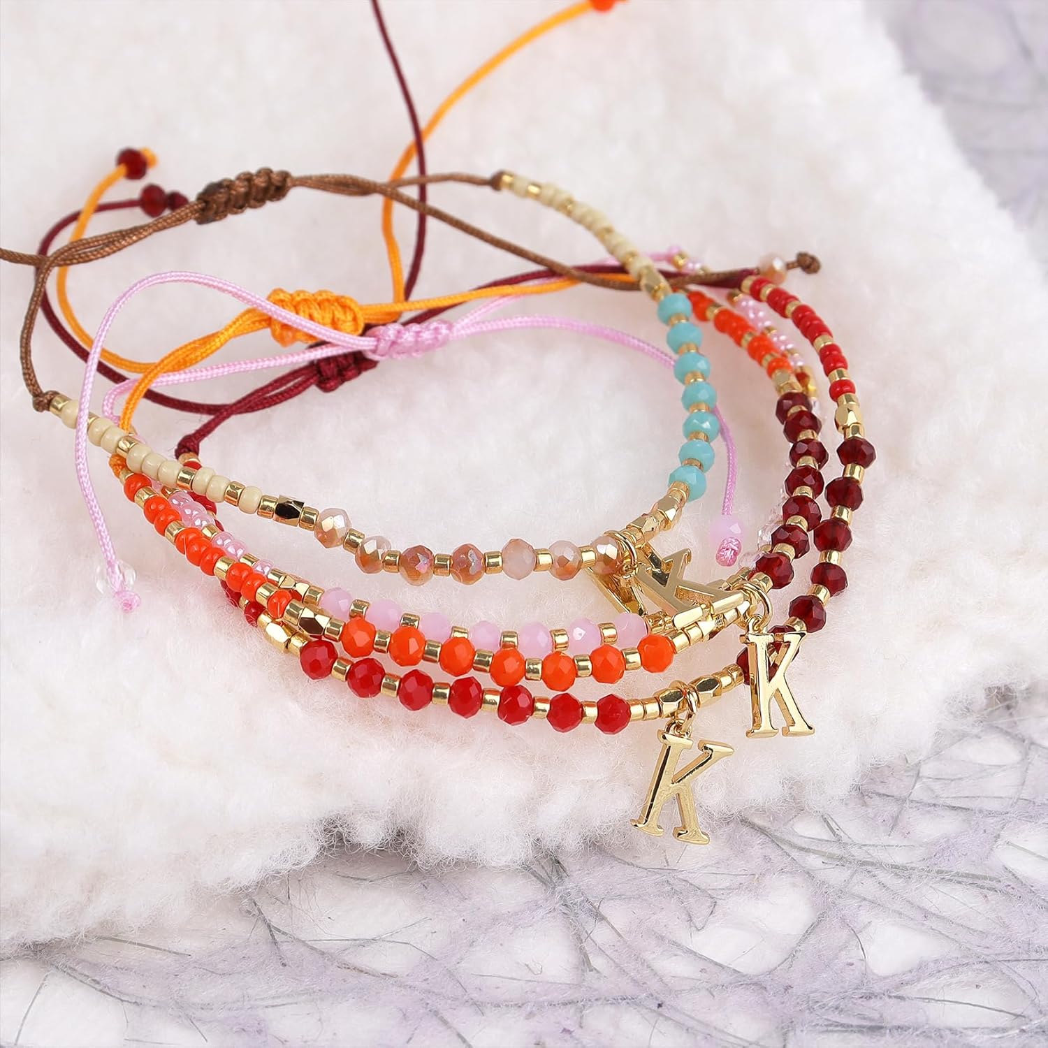 Beige Turquoise Gold Beaded Natural Stone Initial D Bracelets for Women, Boho Handmade Personalized Gemstone Bead Letter Name Braided Rope Adjustable Bracelet Bohemian Jewelry Gift - Image 4