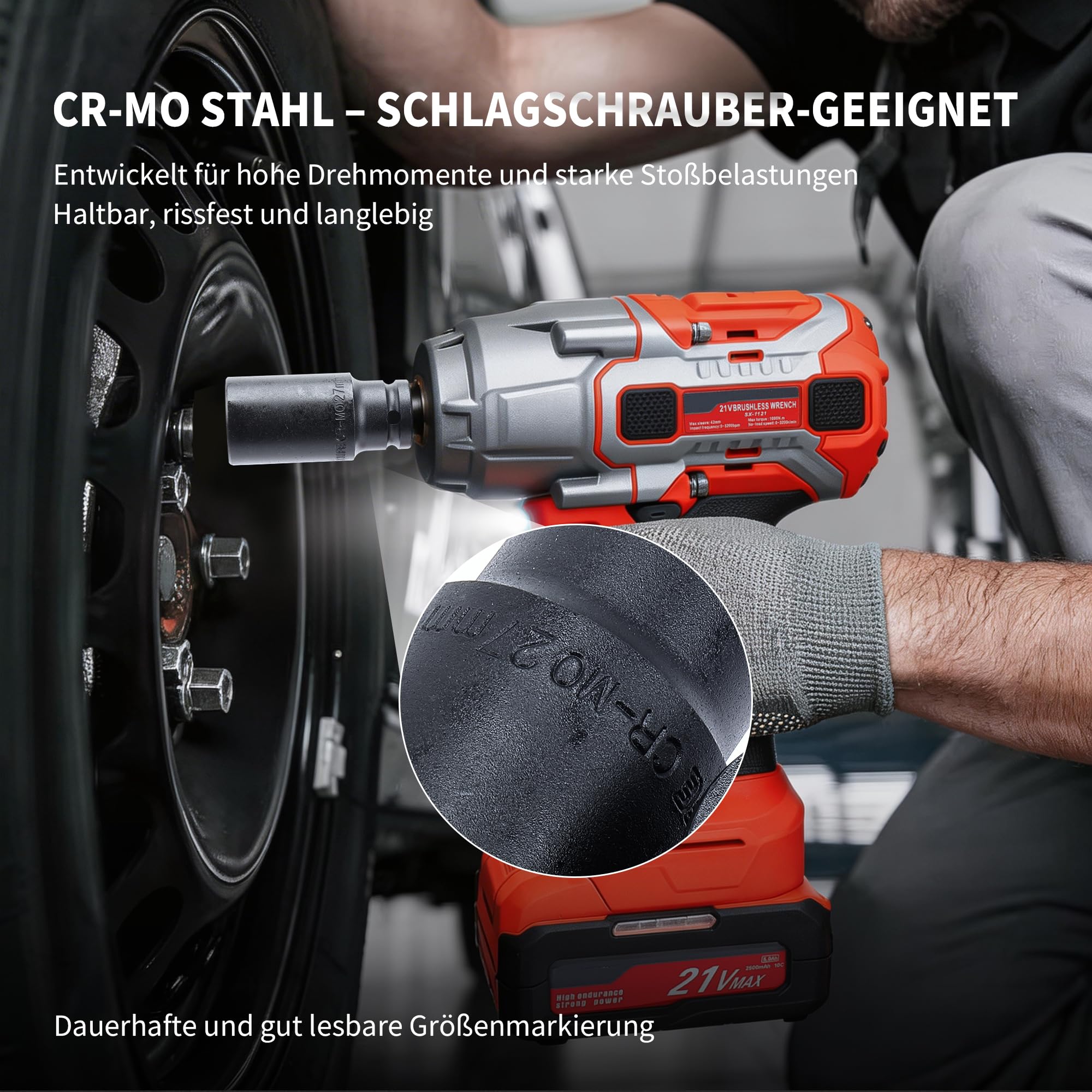 CCLIFE 40tlg 1/2 Zoll Schlagschrauber-Stecknuss-Satz, Cr-Mo-Stahl | lange & kurze Nüsse, inkl. Verlängerung + Kardangelenk, robustes Koffer-Set für Auto & Werkstatt
