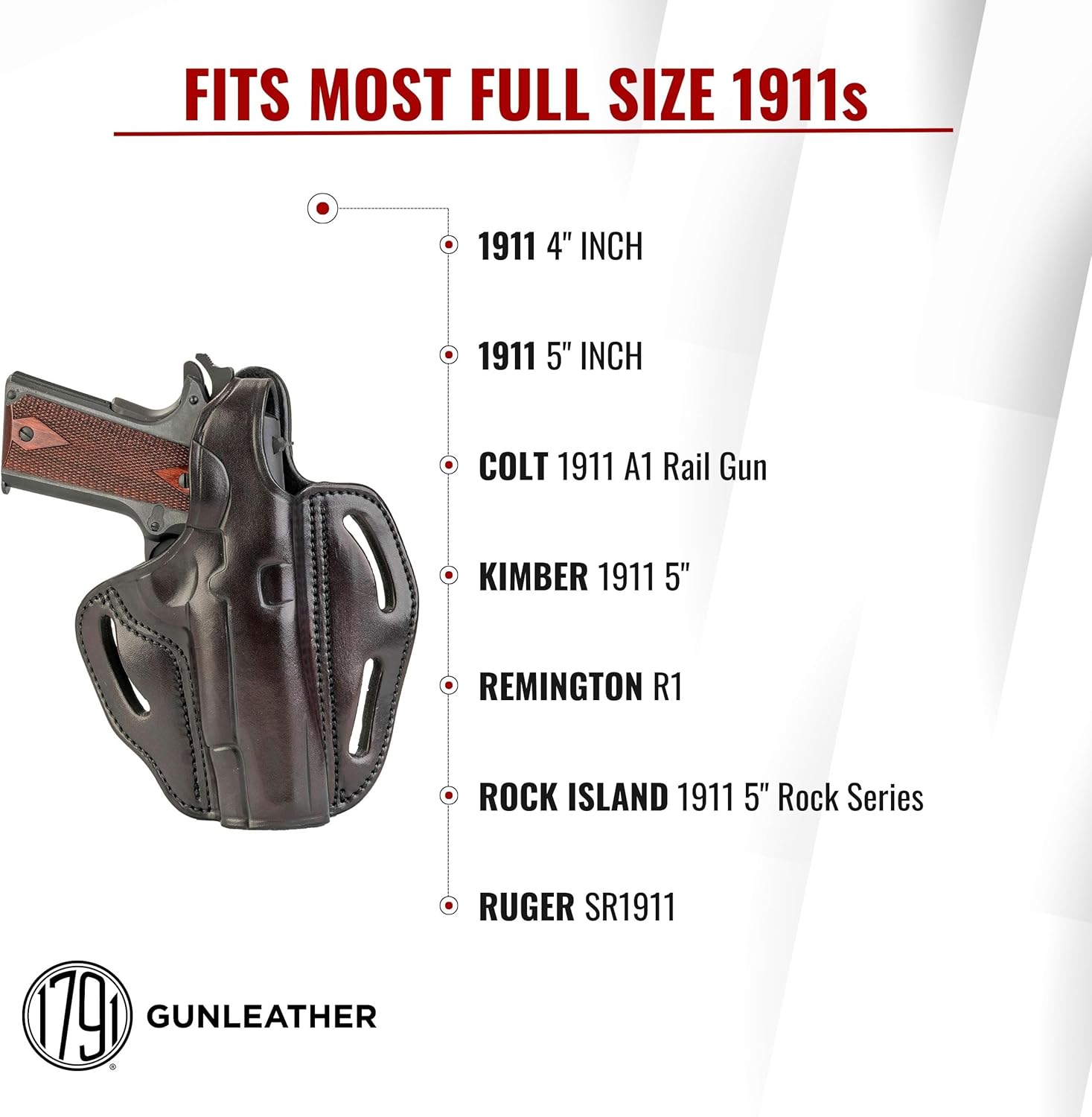 1791 Gunleather 1911 Holster - Thumb Break Leather Holster for Belts - OWB Cocked and Locked Carry - Right Hand - Fit 4" and 5" Barrels - Image 3