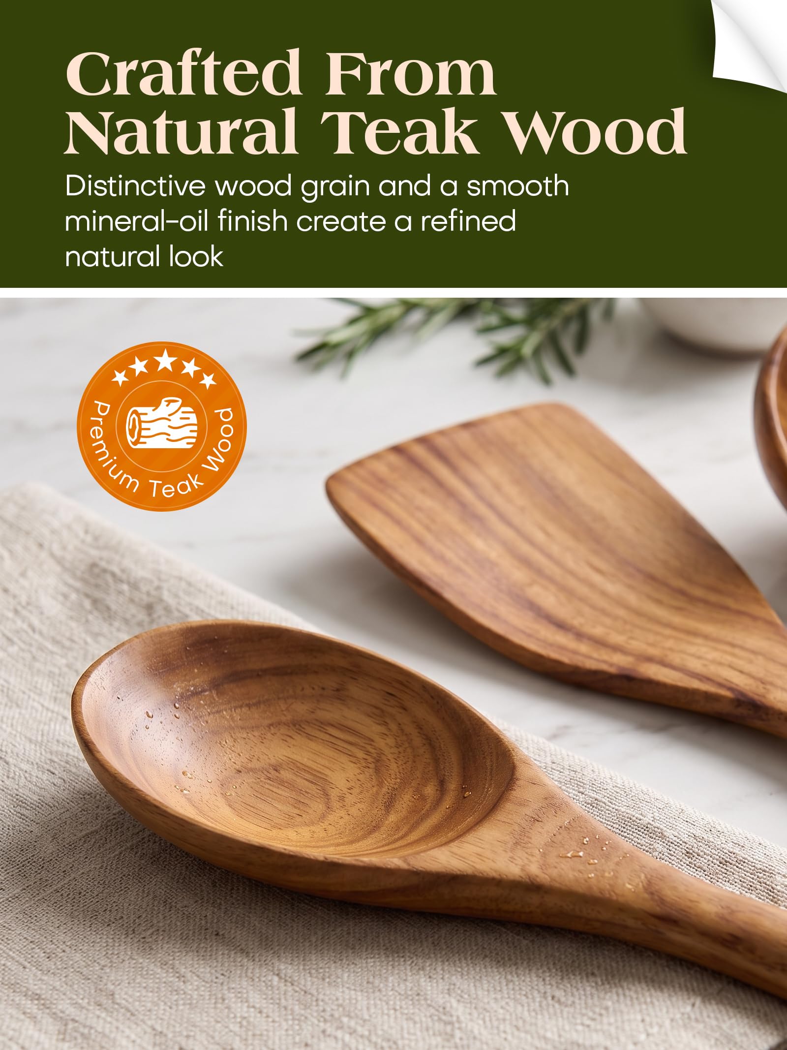 Holzküchenutensilien zum Kochen, Teakholz Kochbesteck Set, Holz Kochlöffel, Pfannenwender antihaft für Kochgeschirr – 7er Set
