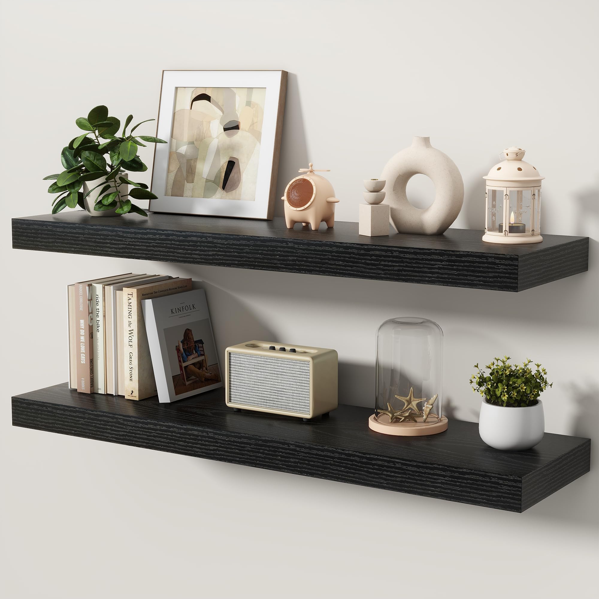 KovaScape Floating Shelves Set of 2, 100cm shelves for wall with Invisible Brackets, Heavy Duty Wooden Wall Mounted Shelf for Kitchen, Bathroom, Living Room, Bedroom