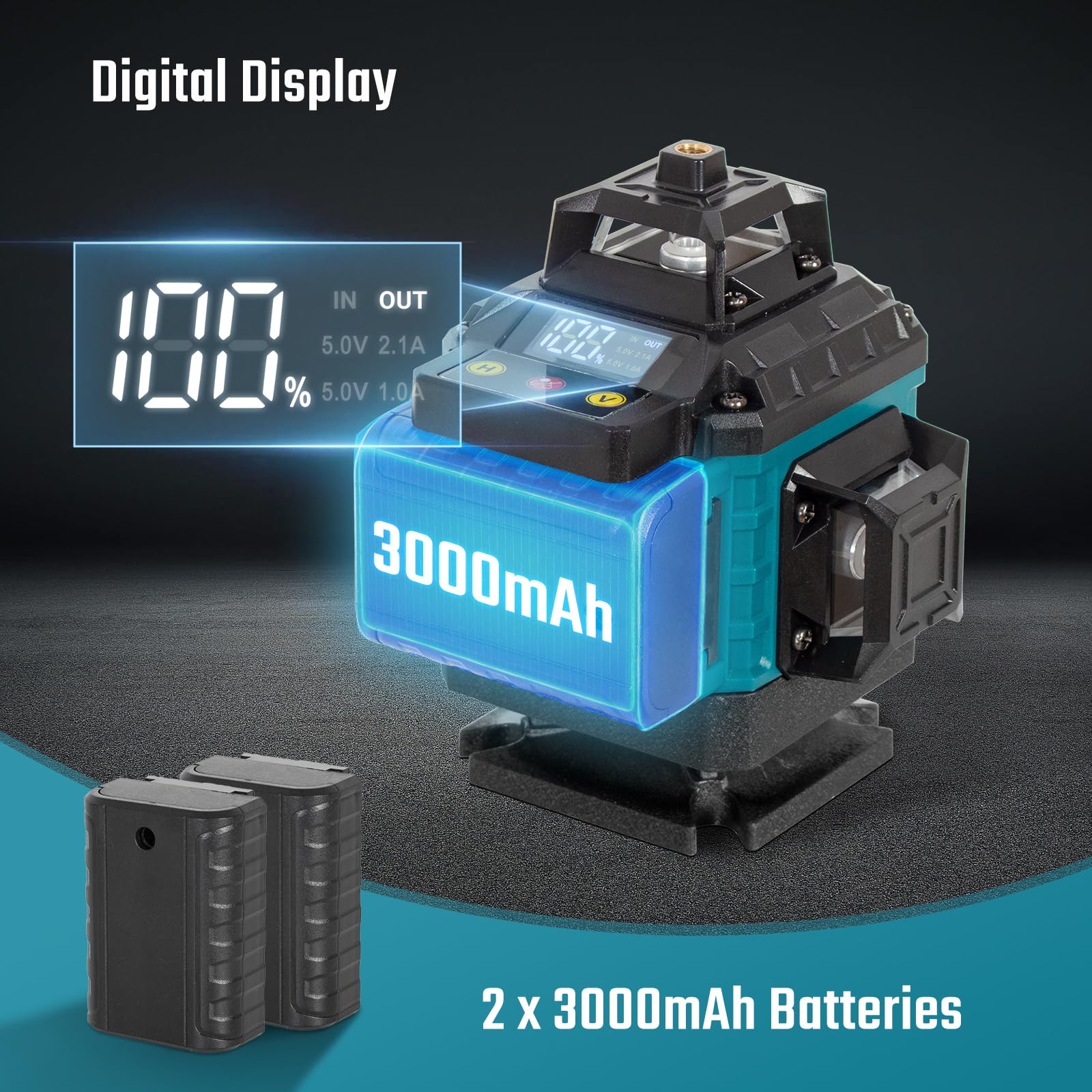 Todeco Laser Chantier Niveau Laser 4 x 360° 4D 16 Lignes Auto-Nivelant | Mode Impulsion ExtéRieur, avec 2 x 3000mAh Batterie & Affichage LED, Télécommande et Trépied, Étanche et Anti-Poussière