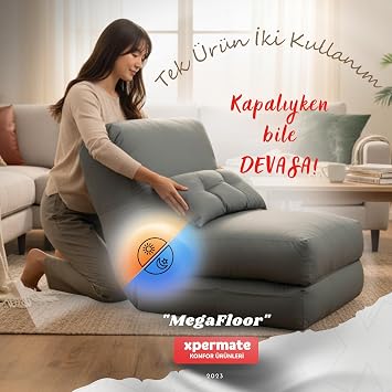 Xpermate Tek Kişilik Yataklı Koltuk 22 cm Sünger Yatak Açılır Yer Yatağı Misafir Yatağı 225x90x22 MegaFloor