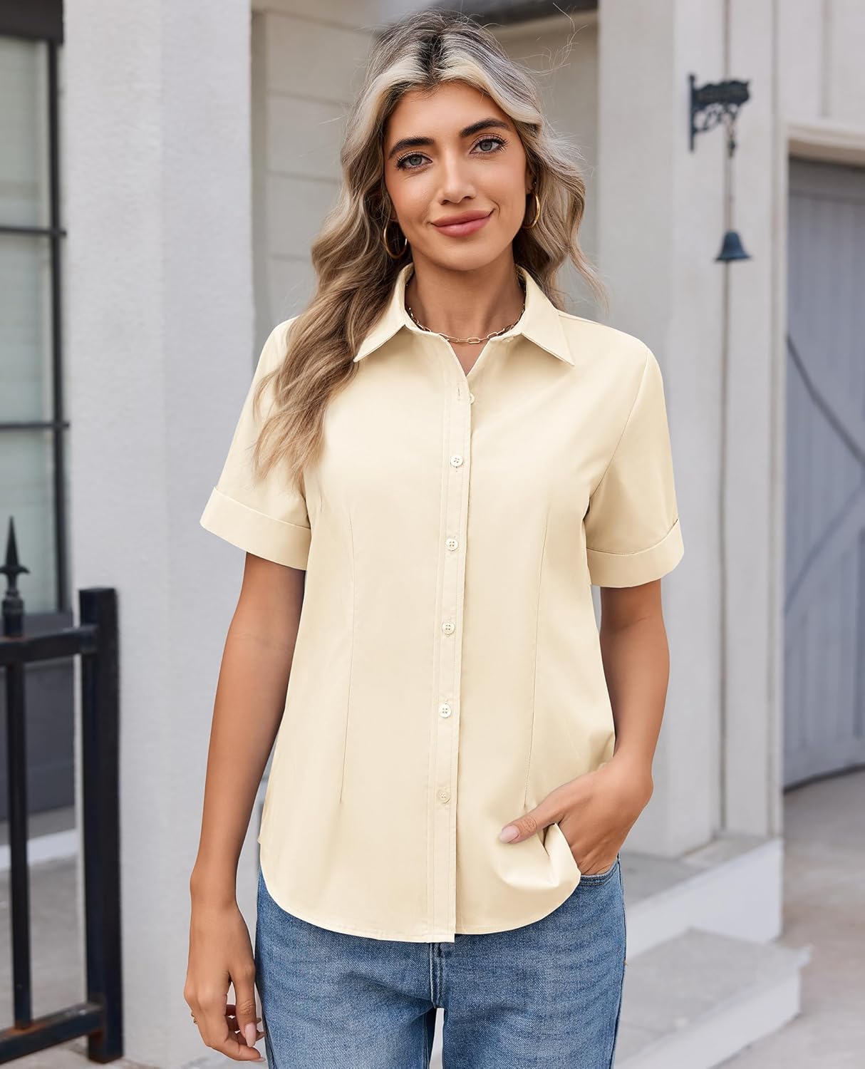 siliteelon Womens Button Down Shirt Stain Shield Short Sleeve Wrinkle Free Dress Shirt Work Blouse Business Casual Tops - Image 6