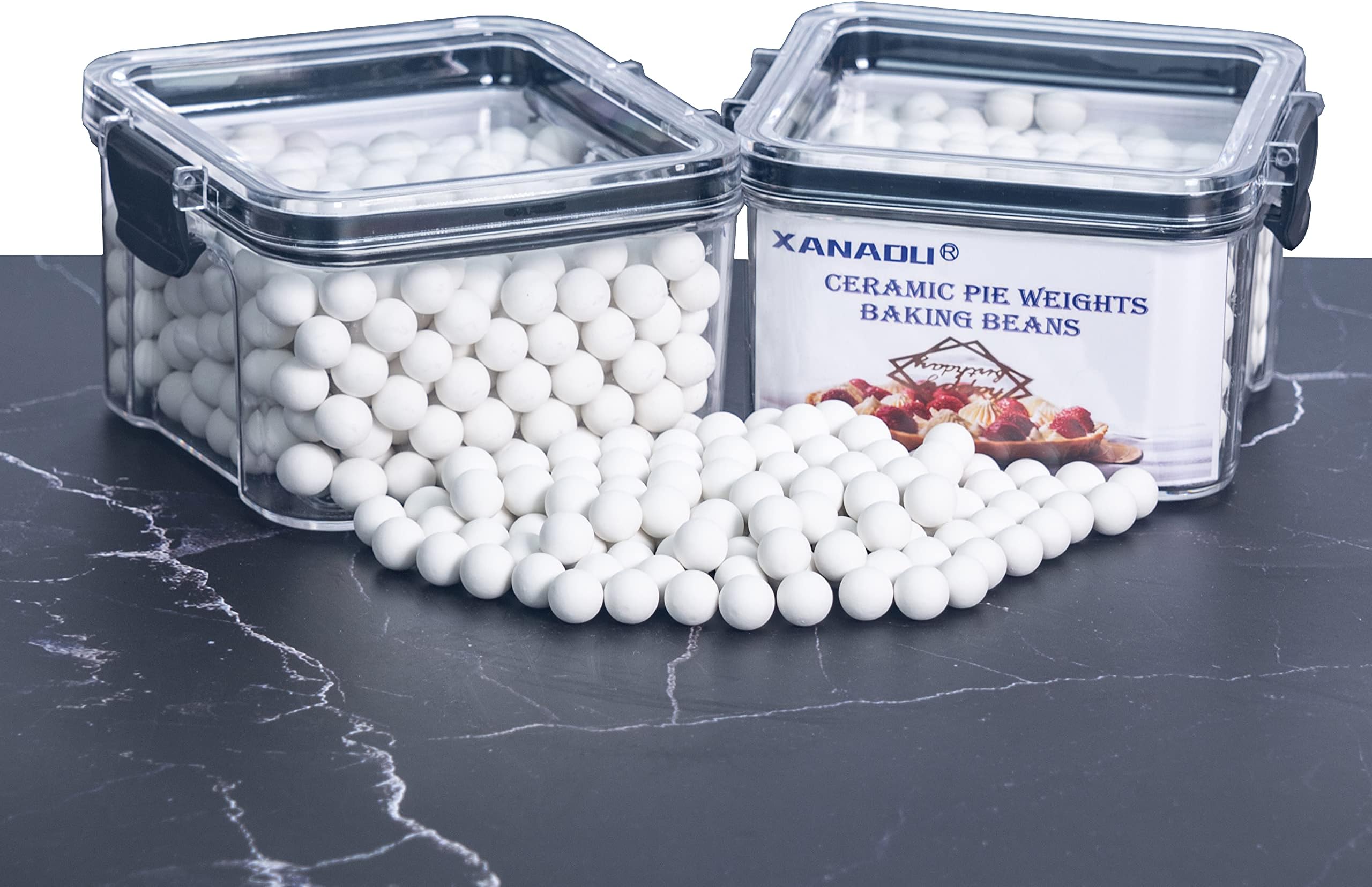 2.43 LB Ceramic Pie Weights Reusable 10mm for Baking Pies, Baking Beans Pie Crust Weights Natural Stoneware with a Storage Box and Net Storage Bag