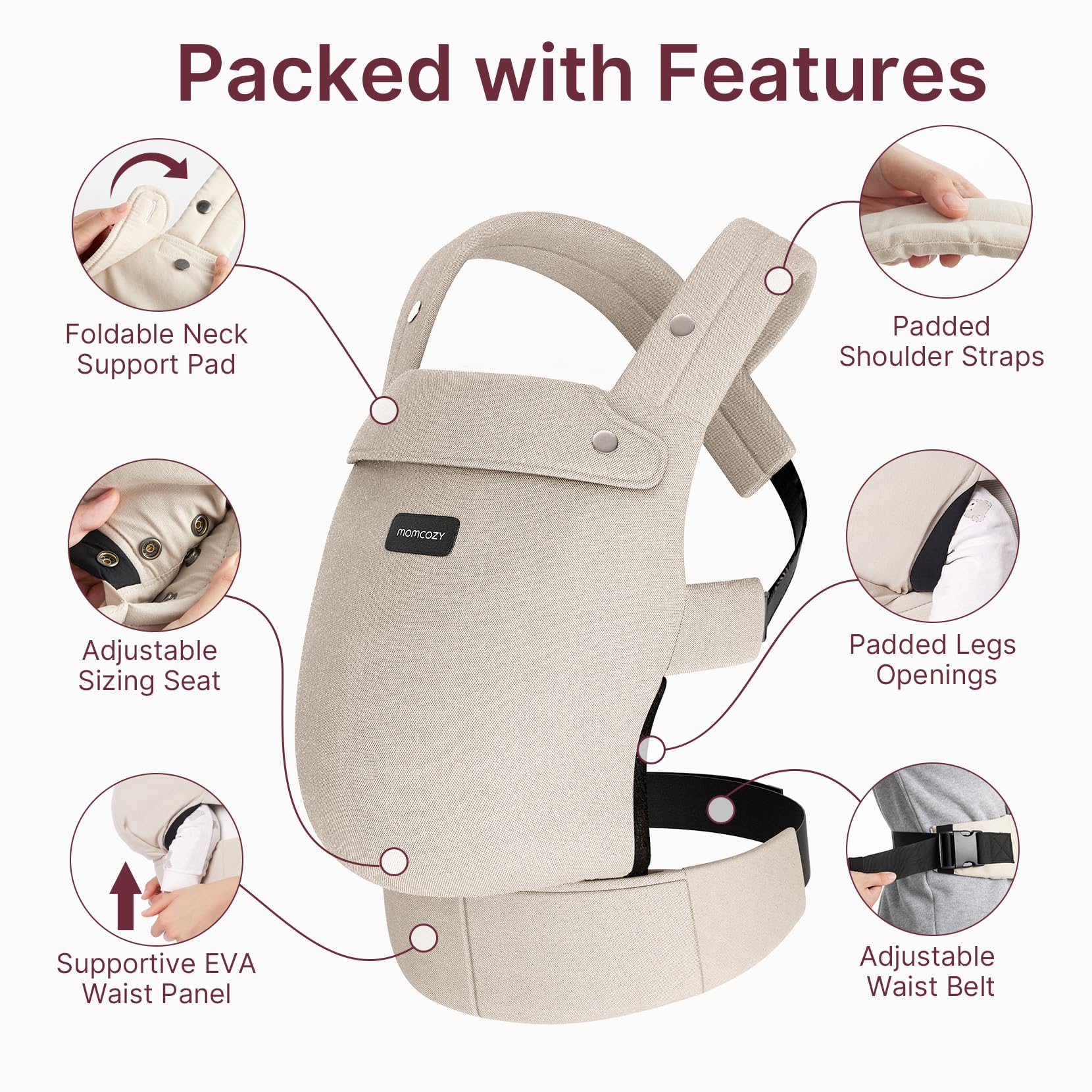 Momcozy PureHug Baby Carrier, Pure Cotton Carrier for 3-24 Months, Effortless to Put On, Ideal for Hands-Free Parenting, Enhanced Lumbar Support, Khaki — view 5